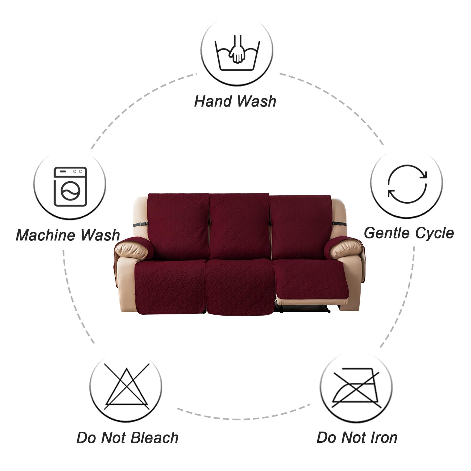 Waterproof Reclining Sofa Cover - Non-Slip Washable 3-Seater Couch Protector for Pets & Kids | Wine Red Furniture Protector for Recliner Couches | Perfect for Living Room, Family Room & Pet-Friendly Homes