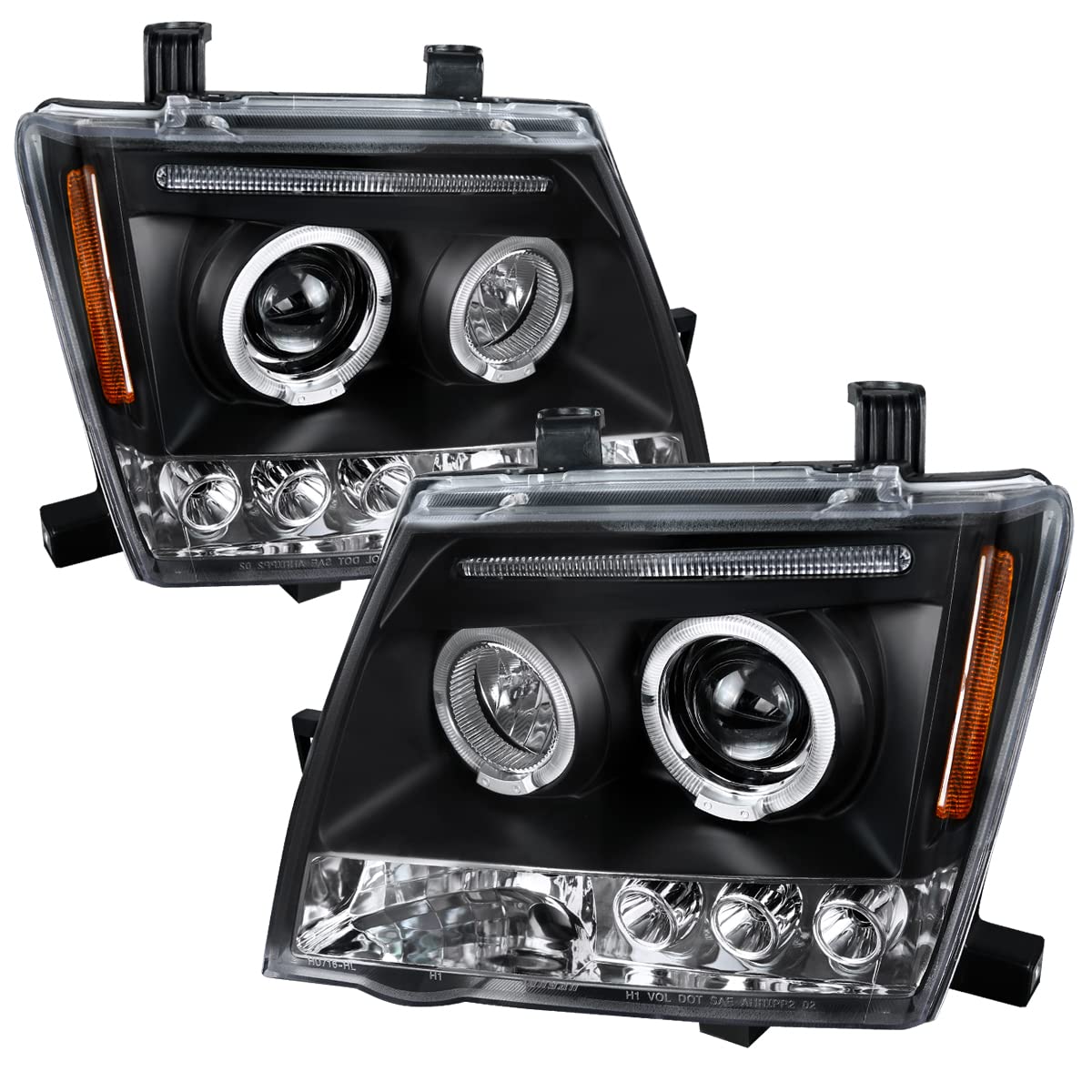 05-12 Nissan Xterra LED Halo Projector Headlights - Black HID Replacement Driving Lamps for Off-Road & Night Visibility | Upgrade Your Xterra's Style & Safety