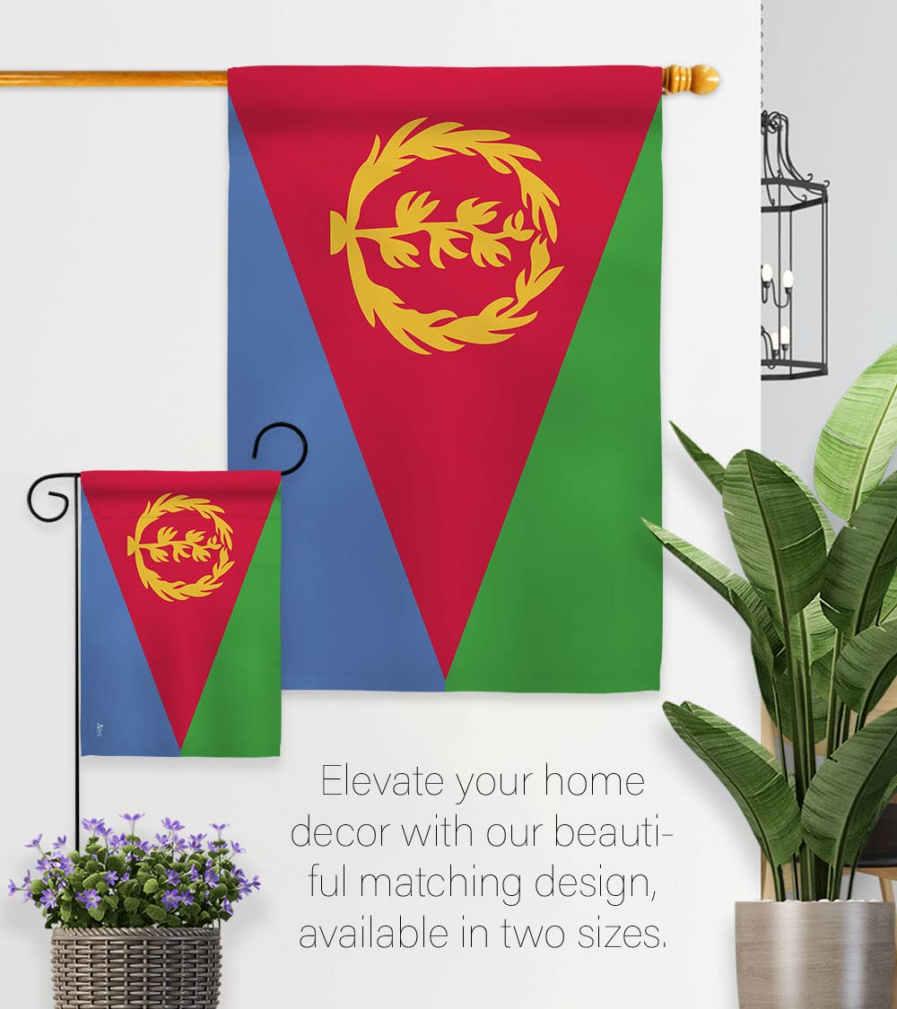 Americana Home & Garden Eritrea Double-Sided Garden Flag Set with Stand - Country Regional Nation House Decoration Banner for Yard, Patio & Outdoor Decor - Made in USA