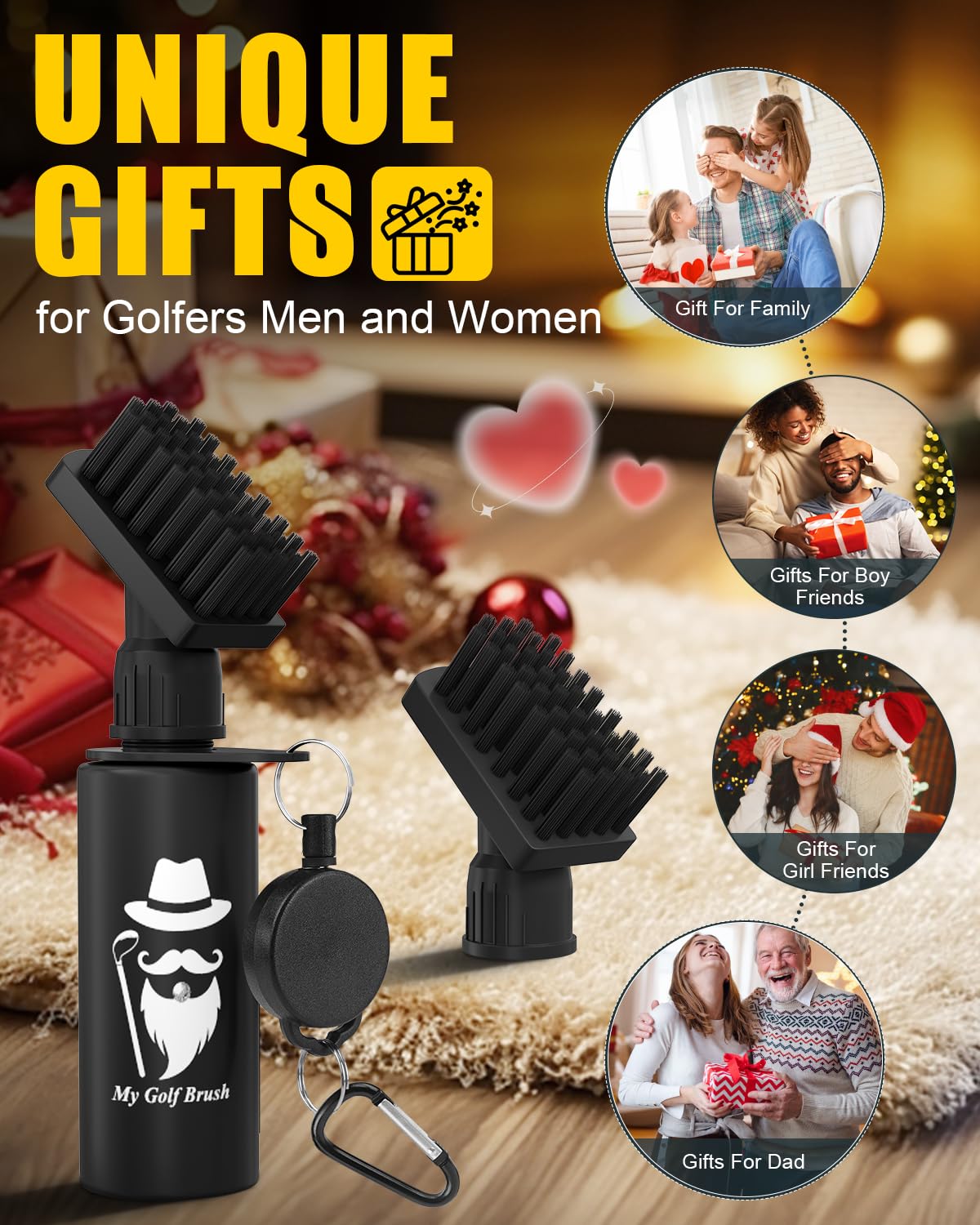PARIGO Golf Club Cleaner Brush - Retractable Water-Resistant Grip Scrub Kit with Clip | Golf Accessories for Men & Gifts for Dad, Him, Valentine's Day | Perfect for Cleaning Irons, Woods & Putters on the Course or Driving Range