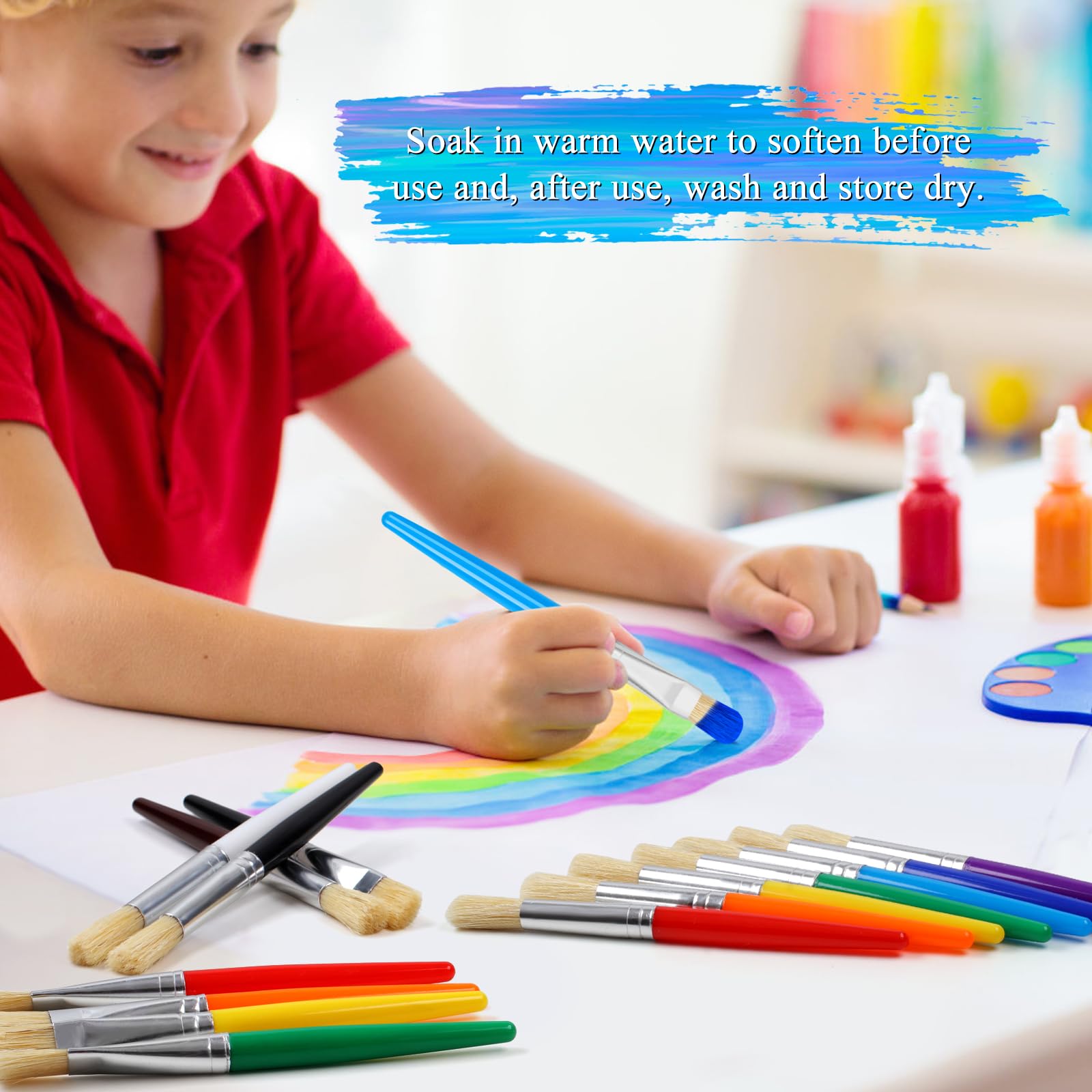 20 Pcs Kids Paint Brushes Set - Round & Flat Bristle Brushes for Acrylic, Oil & Watercolor - Easy Grip & Washable - Perfect for Toddler Art Projects, DIY Crafts & School Painting Activities