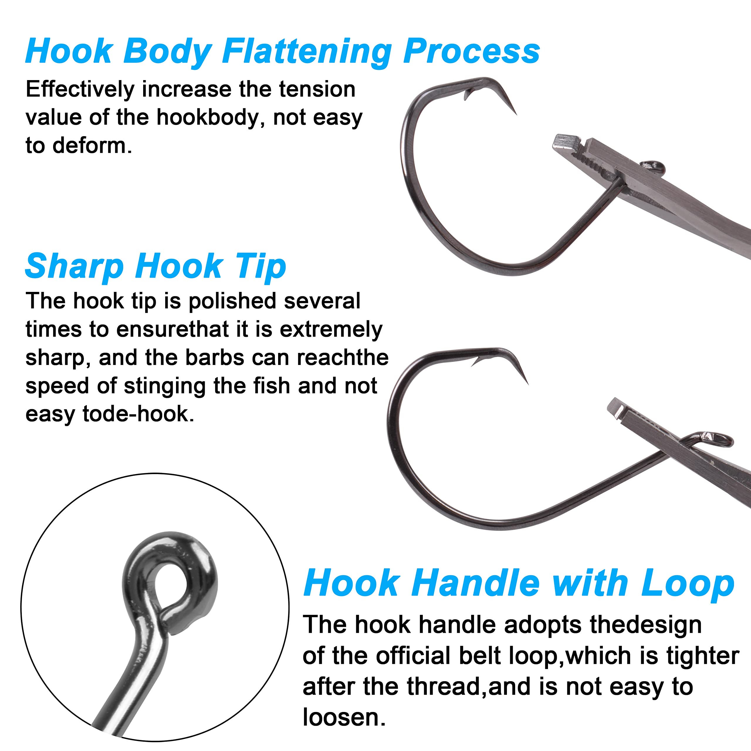 150pcs 2X Strong Octopus Circle Hooks - Saltwater Fishing Hooks for Catfish & Bass (Size 8-10/0) - Offset Sport Circle Hooks for Deep Sea Fishing & Freshwater Angling