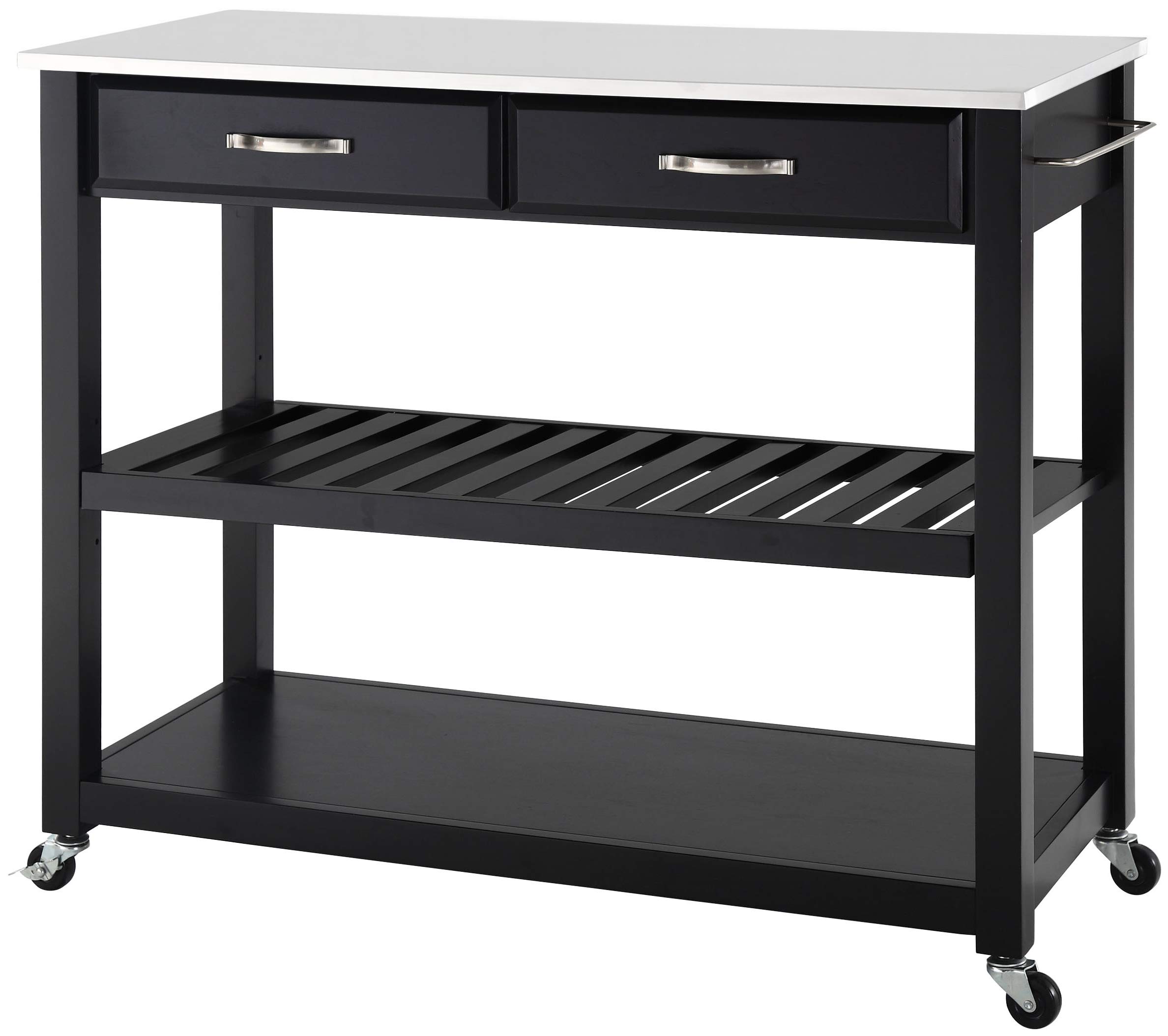 Crosley Black Stone Top Kitchen Prep Rolling Cart with Shelves - Microwave Stand, Coffee Bar, Mobile Kitchen Island for Small Spaces, Perfect for Apartments & Dorm Rooms