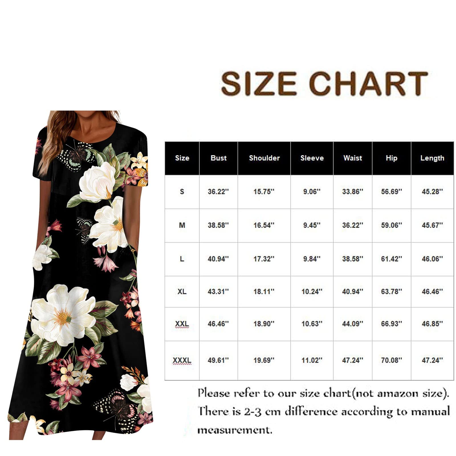 2024 Women's Summer Maxi Dresses - Boho Floral Print Crewneck Short Sleeve Flowy Beach Dress with Pockets | Perfect for Vacation, Pool Party & Casual Outings