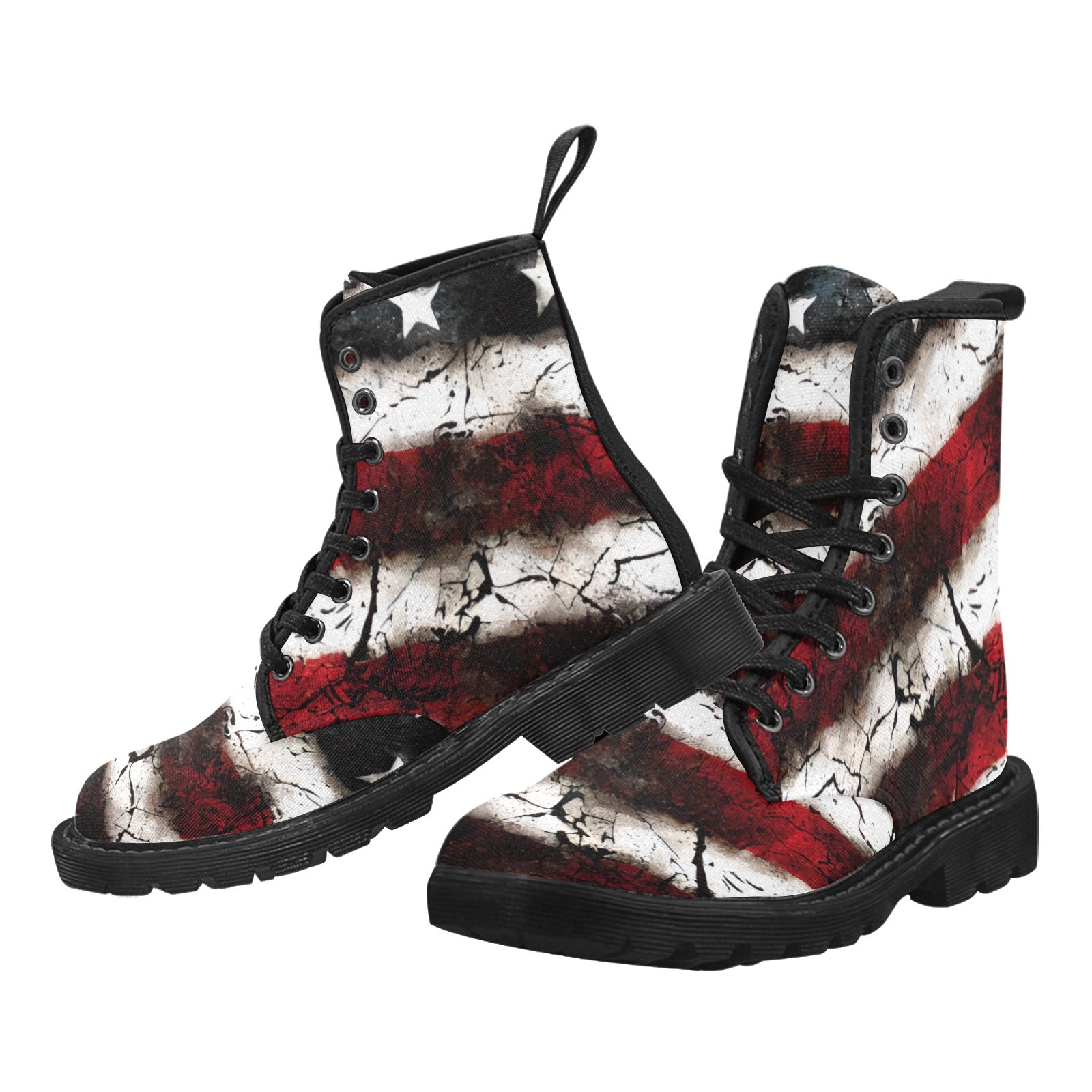 Grunge Style USA Flag Color Lace Up Canvas Boots - Vintage Unisex Casual Shoes for Men & Women - Perfect for Streetwear, Music Festivals & Everyday Fashion