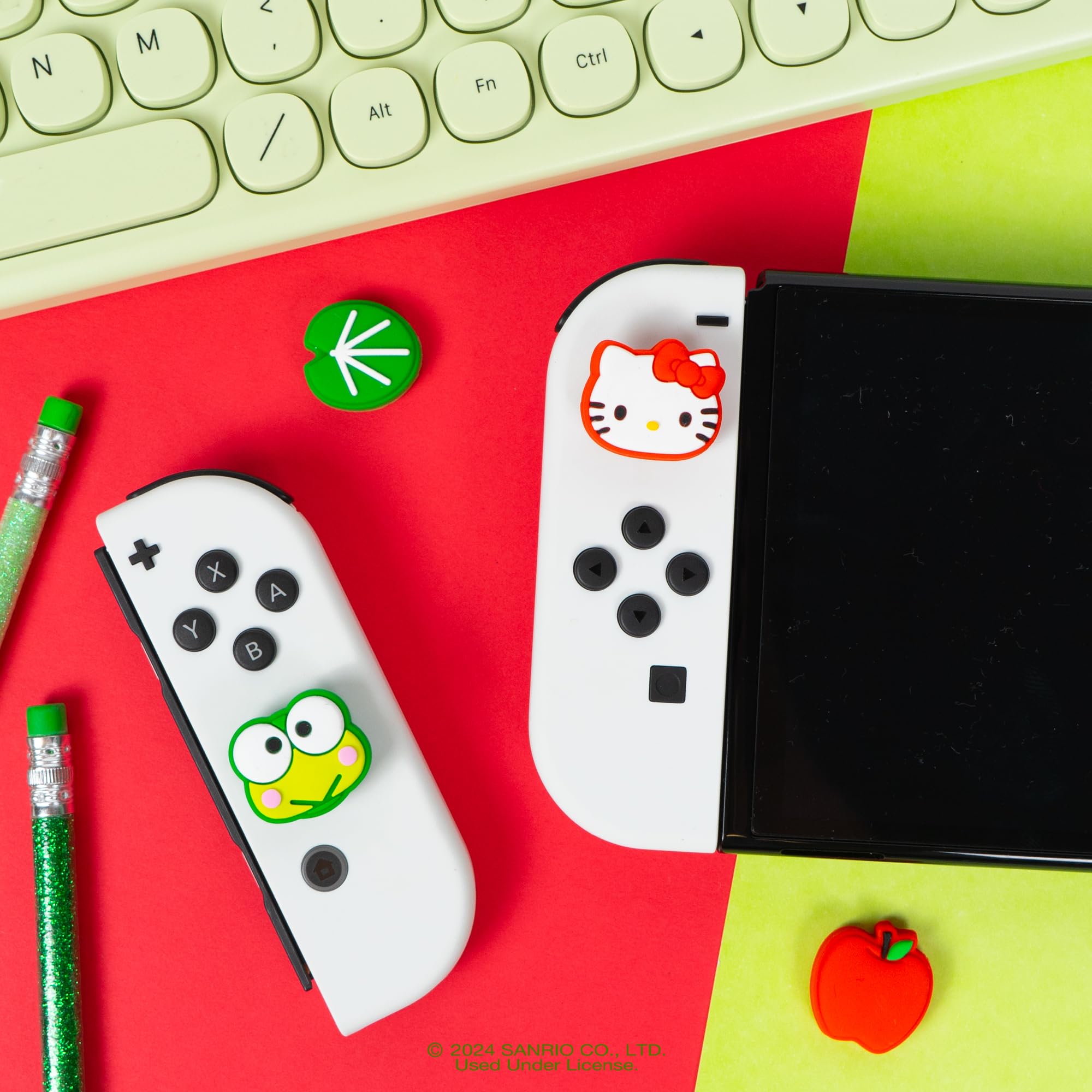 Hamee Hello Kitty & Friends Silicone Thumb Grips for Nintendo Switch OLED/Switch Lite - Soft Anti-Slip Joystick Cover Caps (Hello Kitty & Keroppi) - Perfect for Gaming Comfort & Controller Protection