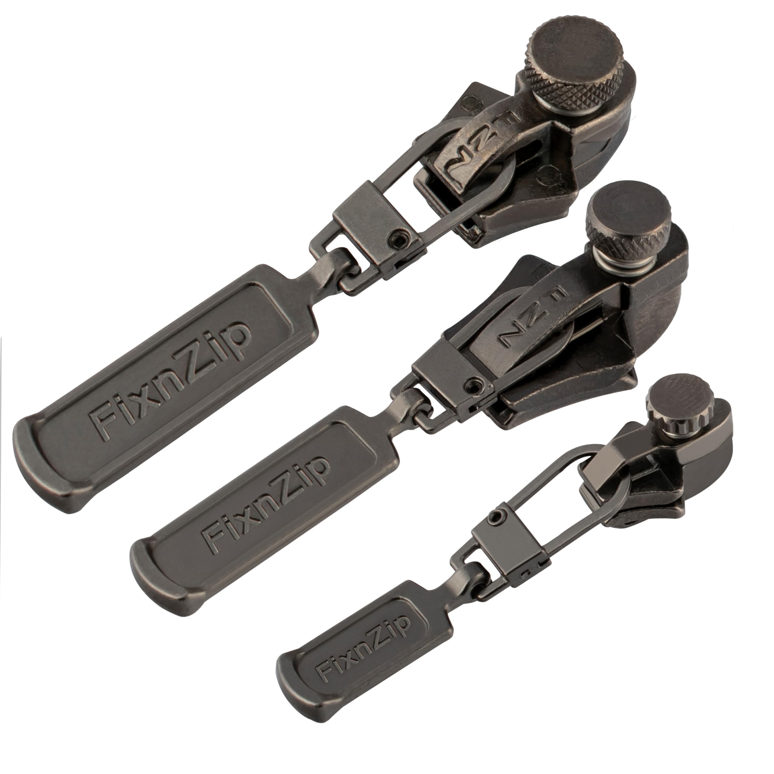 FixnZip Universal Zipper Repair Kit (3-Pack S/M/L, Black Nickel) - Quick Fix for Jackets, Luggage, Bags & Backpacks - Zipper Replacement Tool for Instant Repair - Perfect for Travel, Outdoor Gear & Daily Use