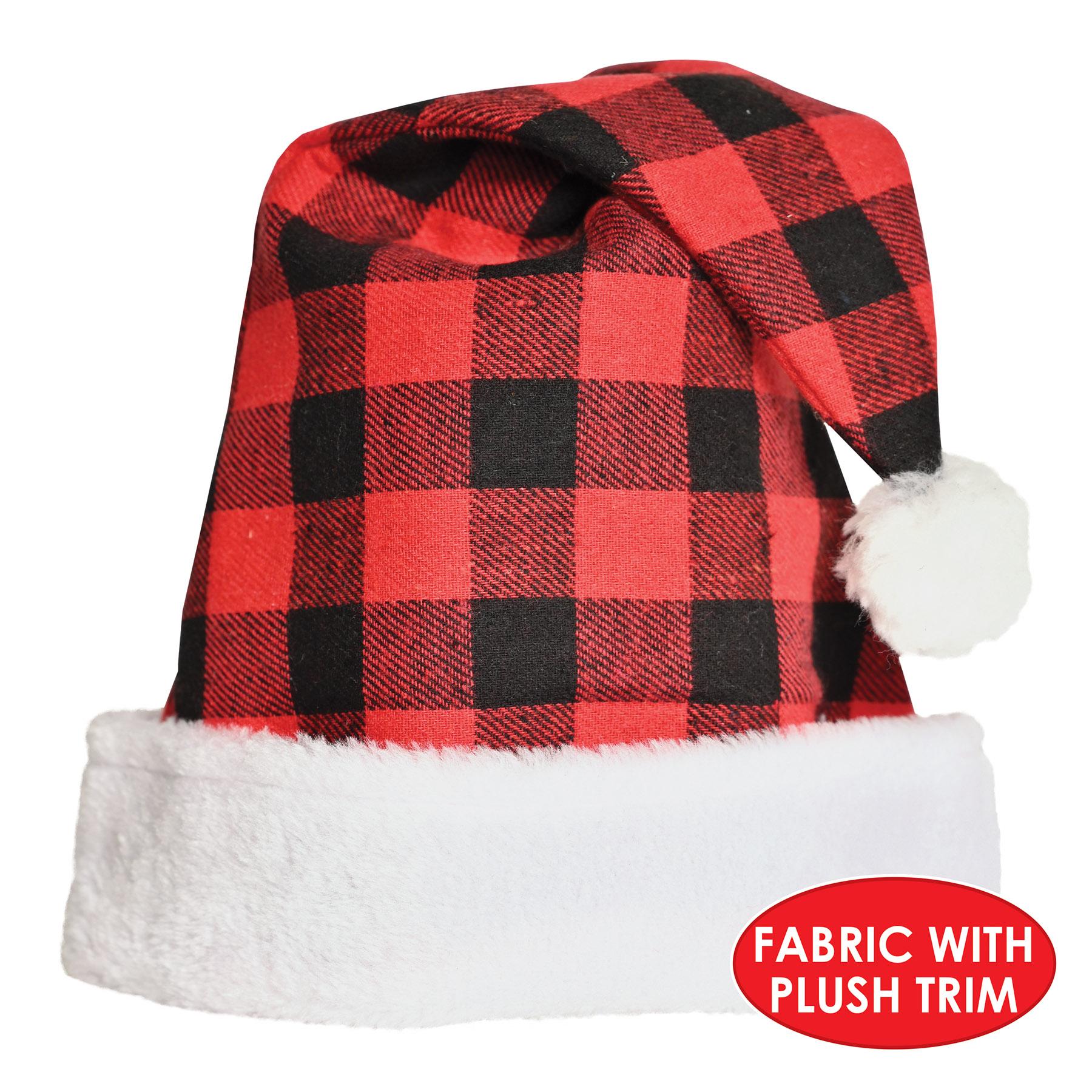 12 Pack Beistle Christmas Plaid Santa Hats - Red & Black Festive Holiday Party Hats for Xmas Celebrations, Office Parties & Family Gatherings