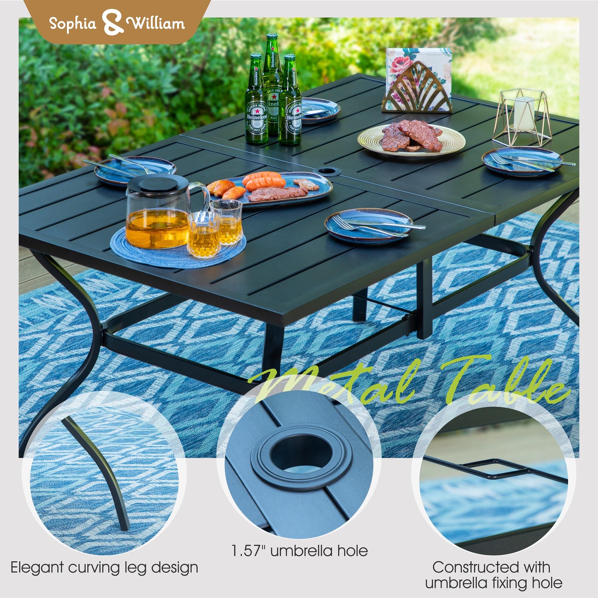 Sophia & William 7-Piece Outdoor Patio Dining Set for 6 - Textilene Swivel Chairs (350 lb Capacity) & Metal Table - Perfect for Garden, Poolside, Backyard BBQs & Outdoor Entertaining