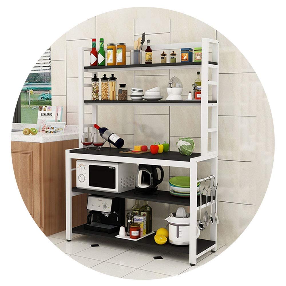 5-Tier Floor-Standing Kitchen Shelf - Microwave Oven Rack, Spice Organizer, Cooking Utensil Storage - 108CM Tall (Black) - Perfect for Small Kitchens, Pantry Organization & Countertop Space Saving