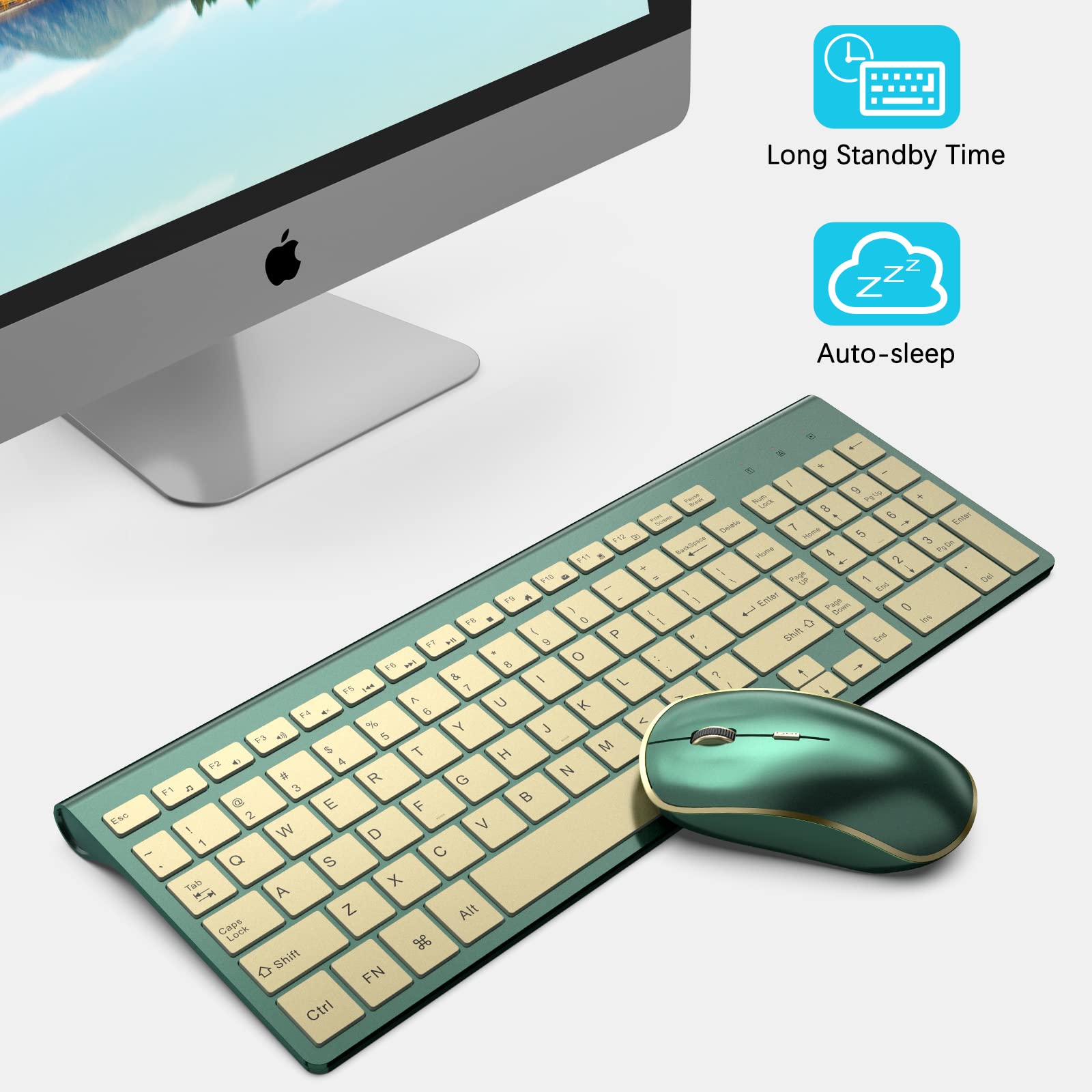 JOYACCESS 2.4G Wireless Keyboard and Mouse Combo - Compact, Quiet, Ergonomic Design for Windows PC, Laptop, Desktop | Perfect for Office Work, Gaming & Home Use in Cangling Green