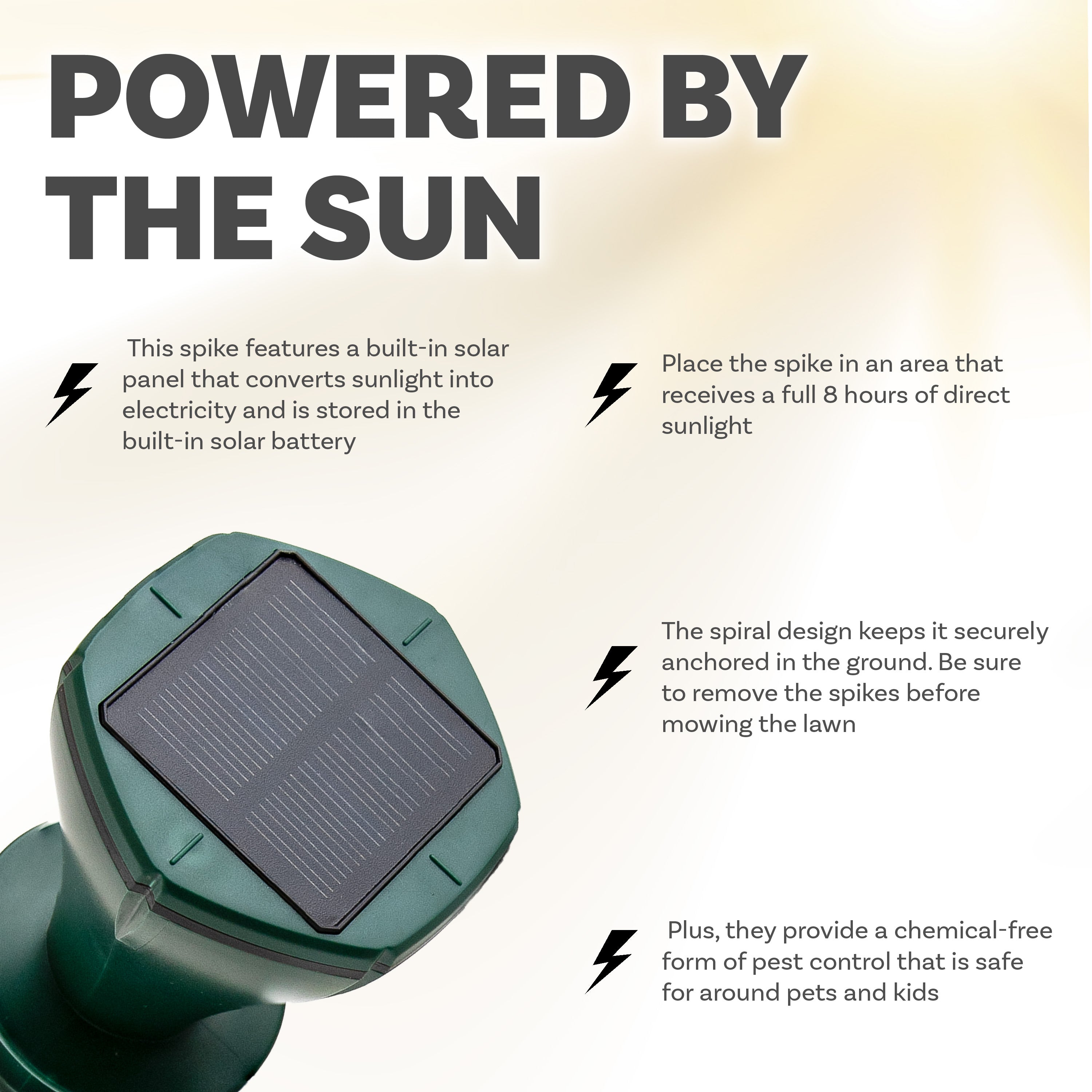 Sunnydaze Spiral Solar Ultrasonic Animal Repeller Stakes - Outdoor Pest Control for Gardens, Yards & Lawns - Solar Powered Mole & Gopher Deterrent