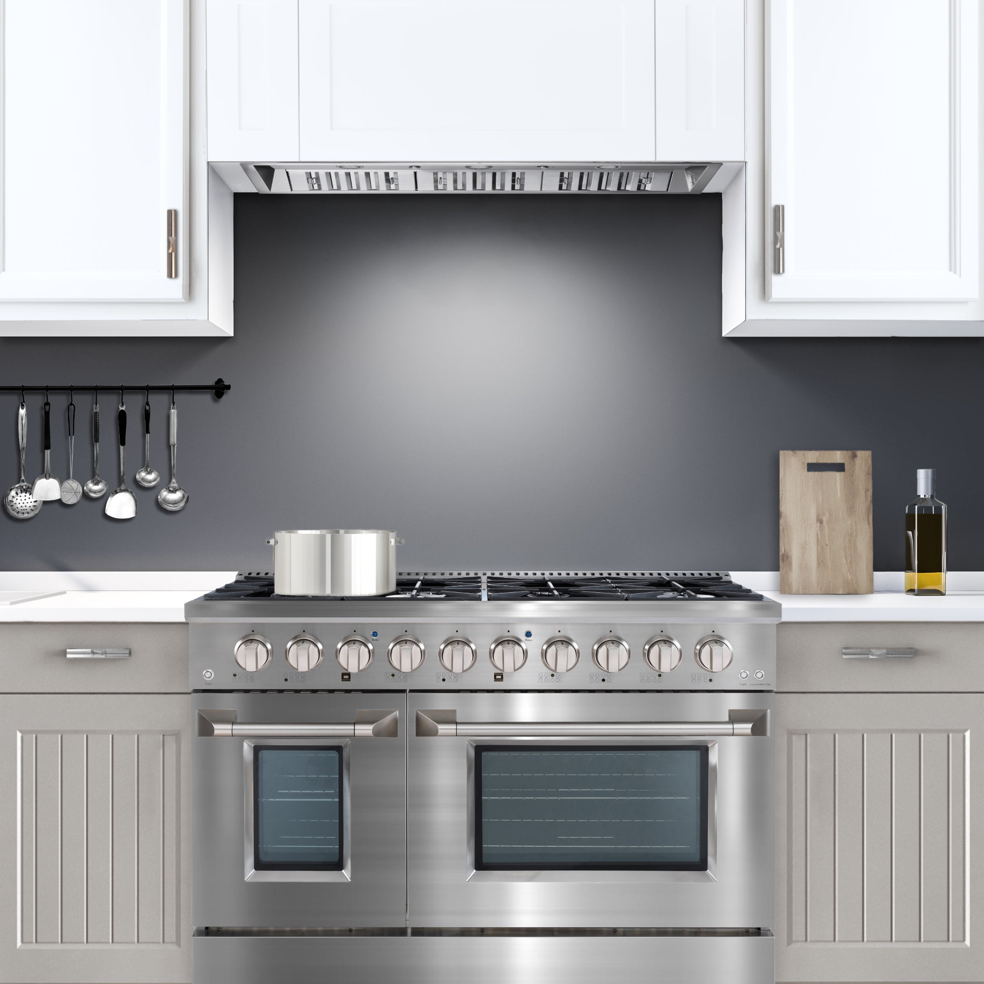 Ancona 48 Inch 2-Piece Gas Range with Convection Oven & 600 CFM Ducted Range Hood - Professional Kitchen Appliance Set for Home Chefs & Cooking Enthusiasts