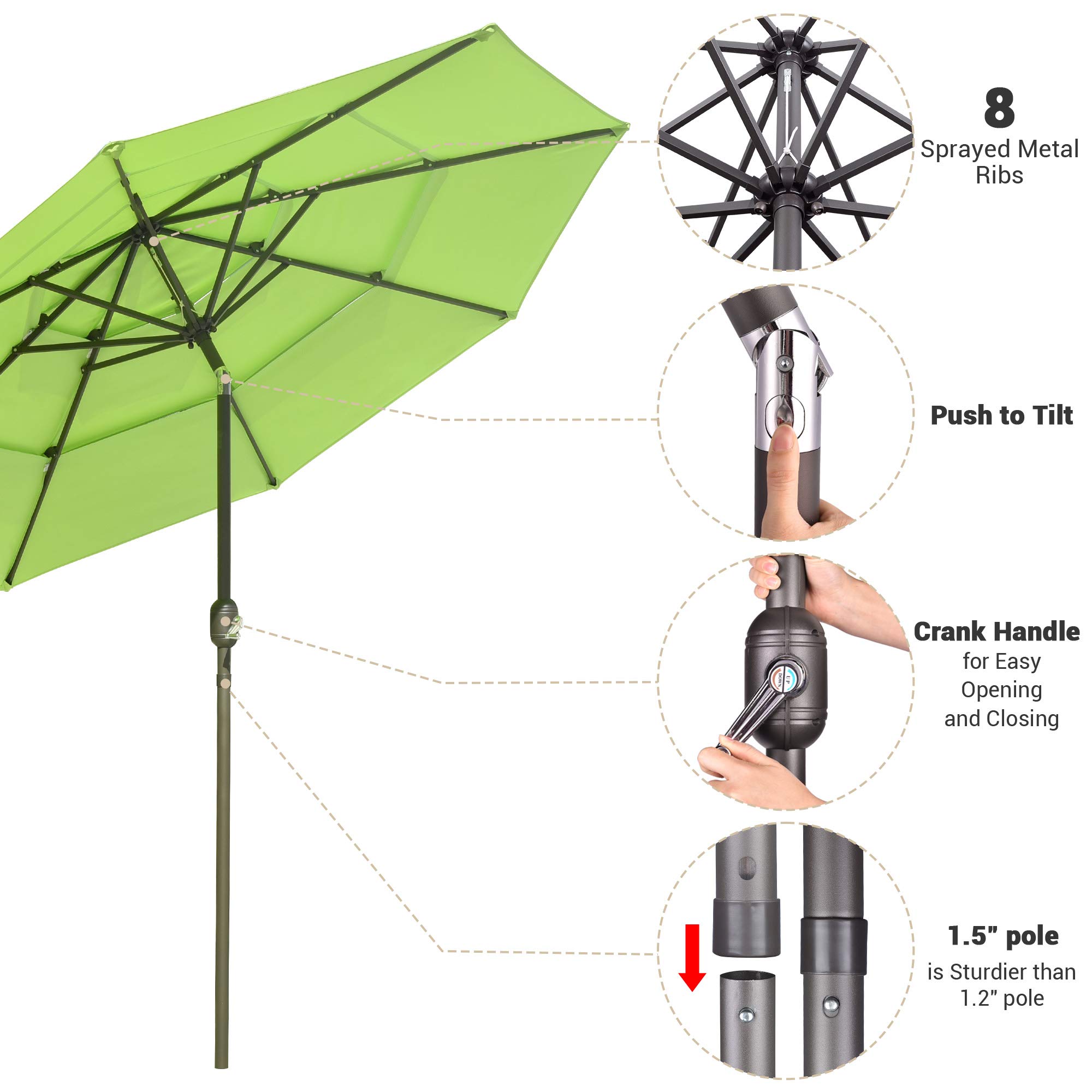 Yescom 9 Ft 3 Tier Patio Umbrella with Crank & Tilt Mechanism - Waterproof Protective Cover - Perfect for Poolside, Backyard, Deck, and Outdoor Dining Areas