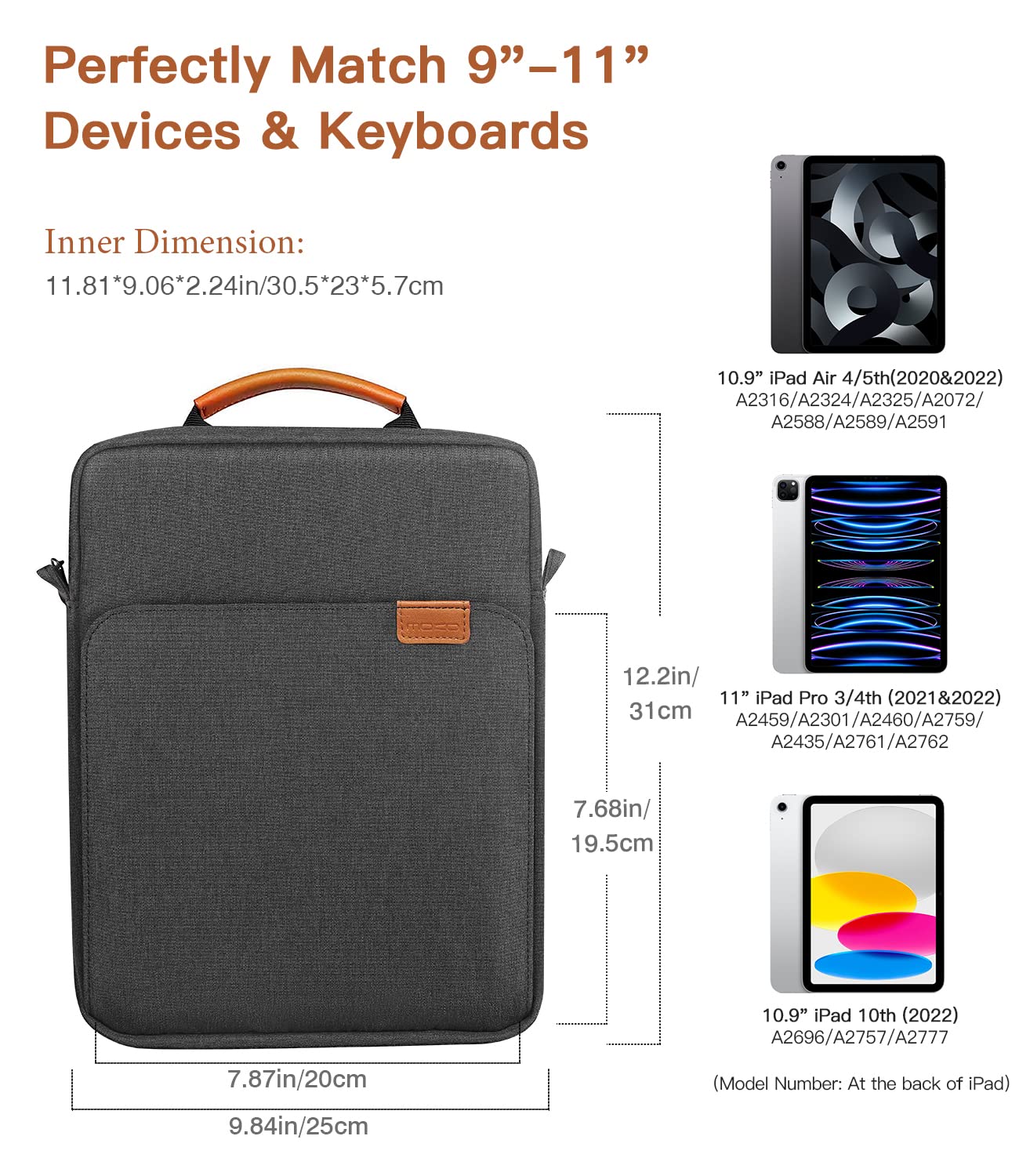 MoKo 9-11 Inch Tablet Sleeve Case with Handle & Adjustable Shoulder Strap - Compatible with iPad Pro 11