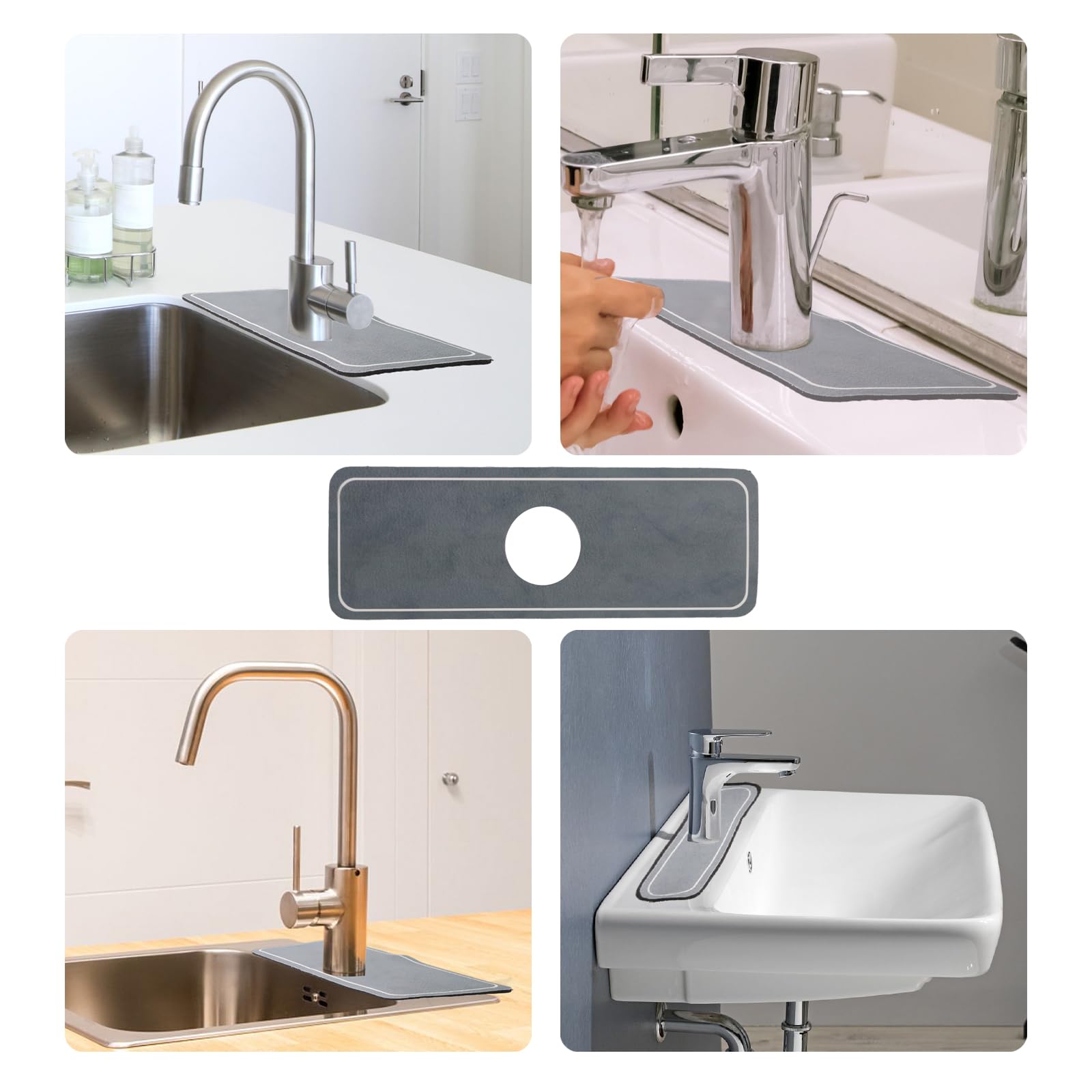 Non-Slip Absorbent Sink Faucet Mat - Fast Drying Kitchen & Bathroom Faucet Cover (5.4”x15”, Dark Gray) - Perfect for Protecting Countertops from Water Splashes