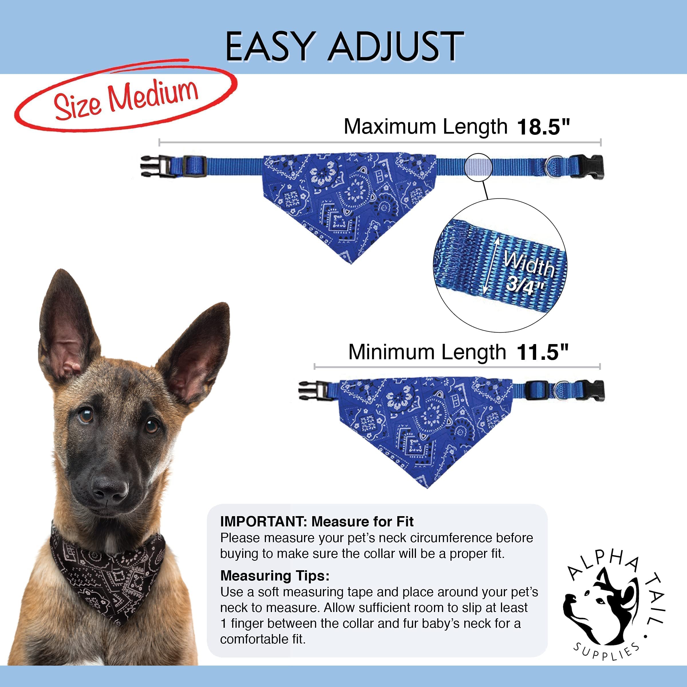Adjustable Dog Bandana Collar Scarf for Small Medium Large Dogs & Cats - Red Blue Black Handkerchief Style with Free Poop Bag Roll & Dispenser - Perfect for Walks, Grooming & Pet Fashion Accessories