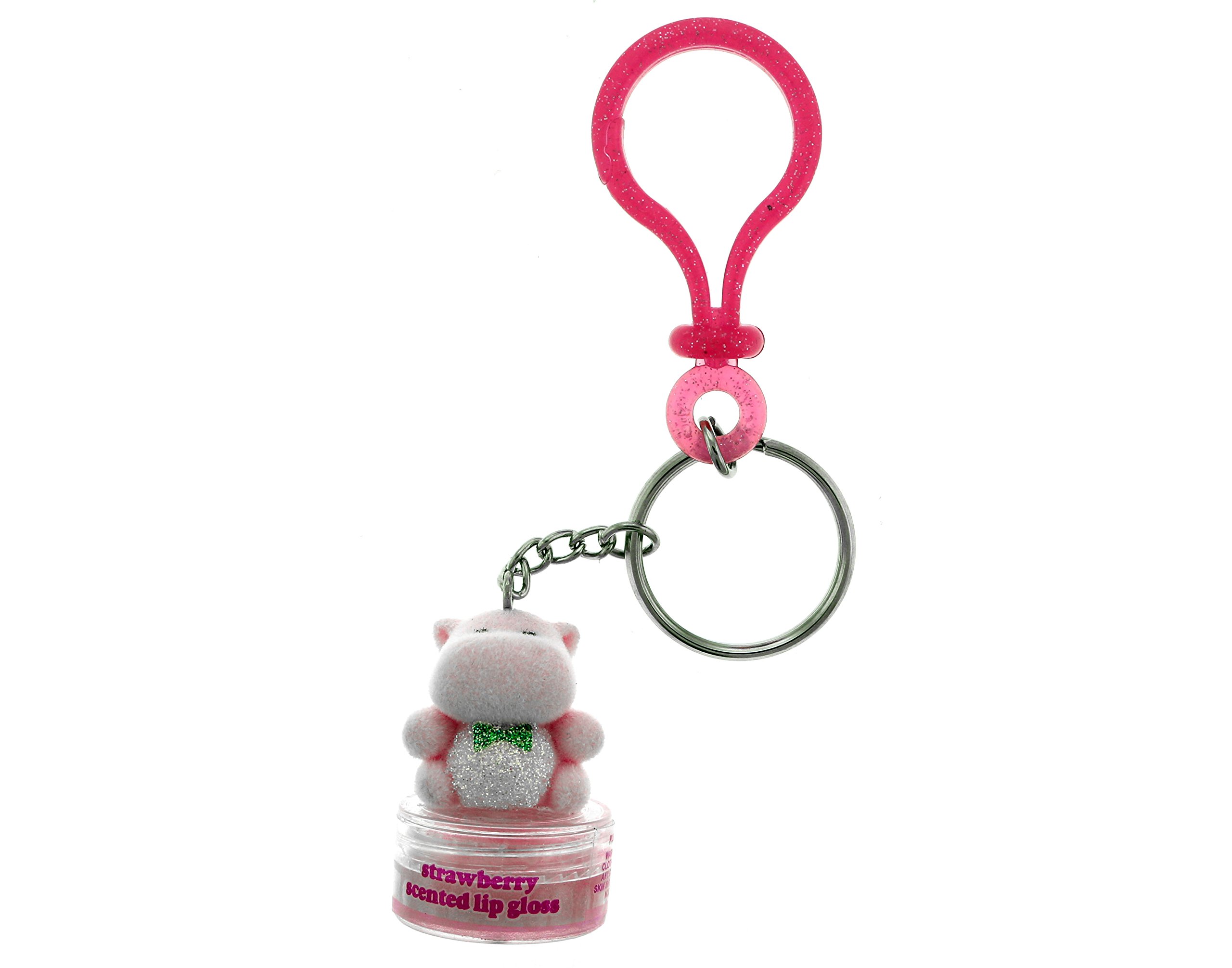 Pink Hippo Strawberry Flavored Lip Gloss with Keychain Clip - Sweet & Shiny Lip Care for Teens - Perfect for School, Parties & Everyday Use KEKC5135