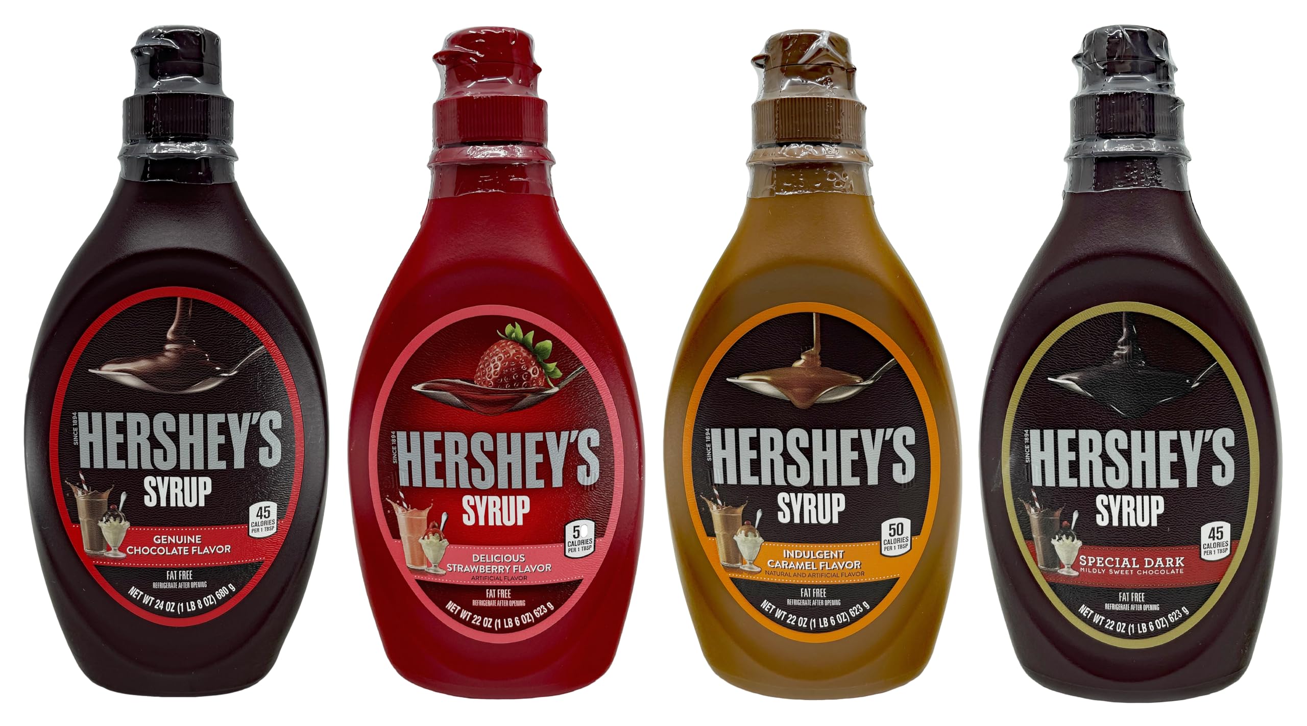 Hershey's Syrup 4-Pack - Chocolate, Strawberry, Caramel & Dark Chocolate for Desserts & Milkshakes