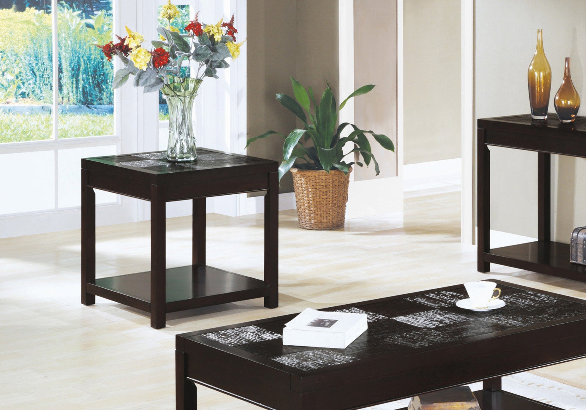 Modern Espresso Veneer Accent Table - Stylish Side Table for Living Room, Bedroom, or Office Decor