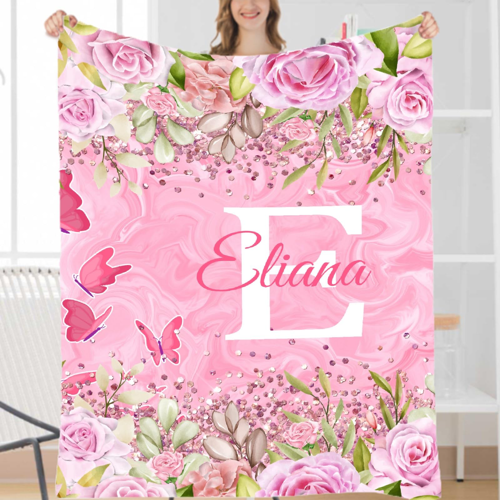Personalized Baby Blankets for Girls & Boys - Custom Name Baby Blanket Gift | Soft Pink Butterfly Fleece Throw for Newborns | Nursery Bedding, Baby Shower Gift, Cozy Family Cuddle Time