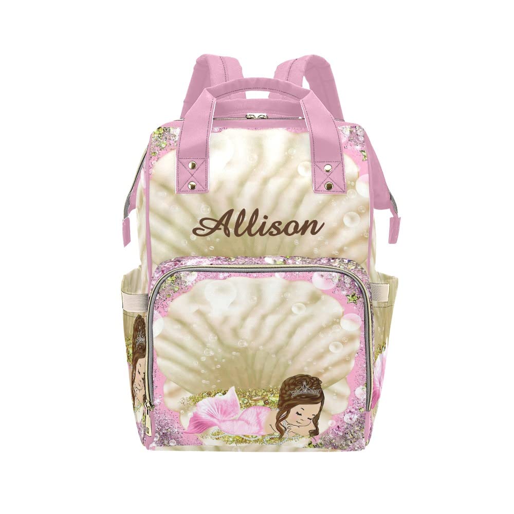 Personalized Mermaid Diaper Backpack for Travel & Nursing - Baby Care Essentials