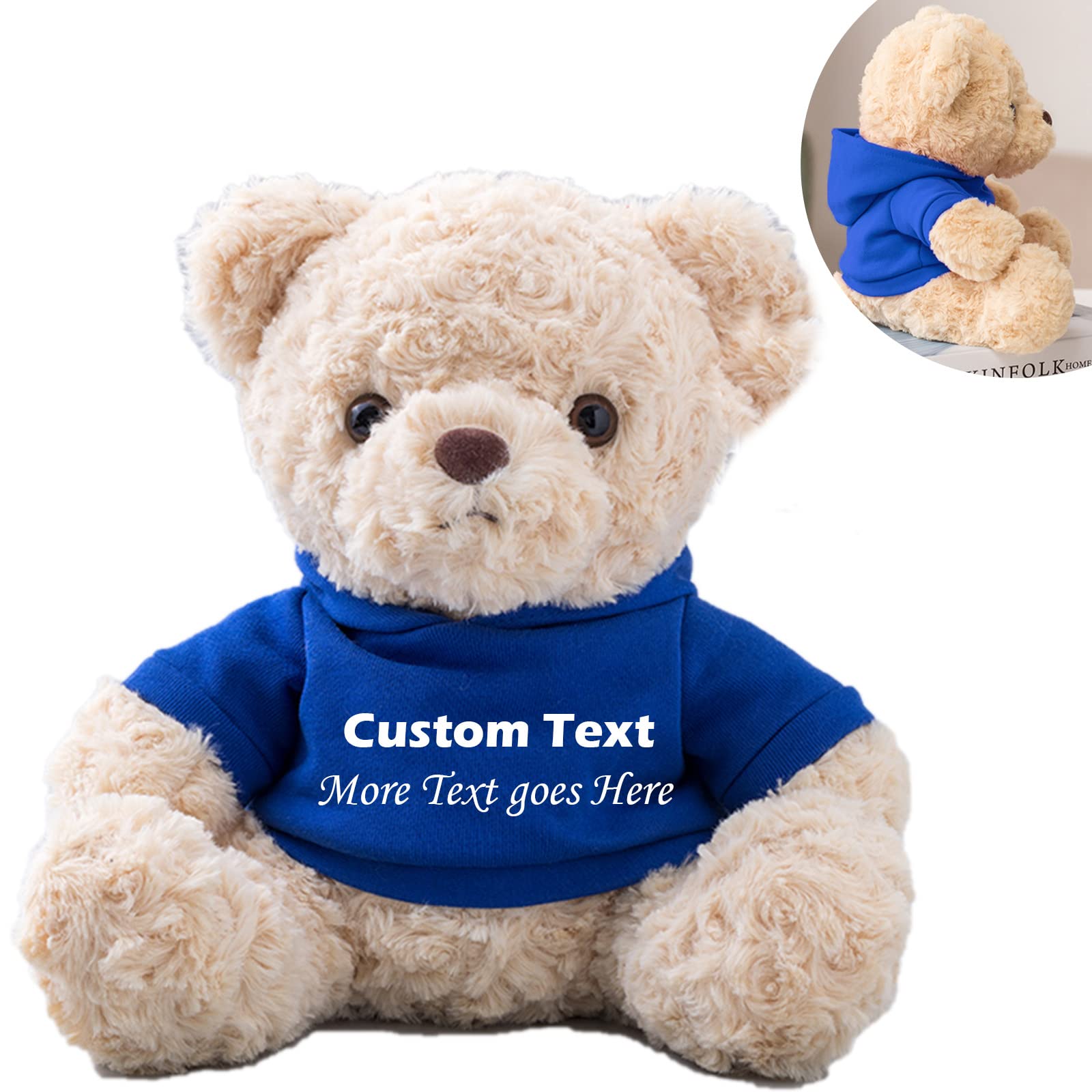 Custom Teddy Bear with Hoodie & Personalized Text - Unique Gift for Women, Men, Family & Friends - 10 Inch Blue Plush Bear for Christmas, Valentine's Day, Birthdays - Perfect for Anniversaries, Baby Showers & Romantic Surprises