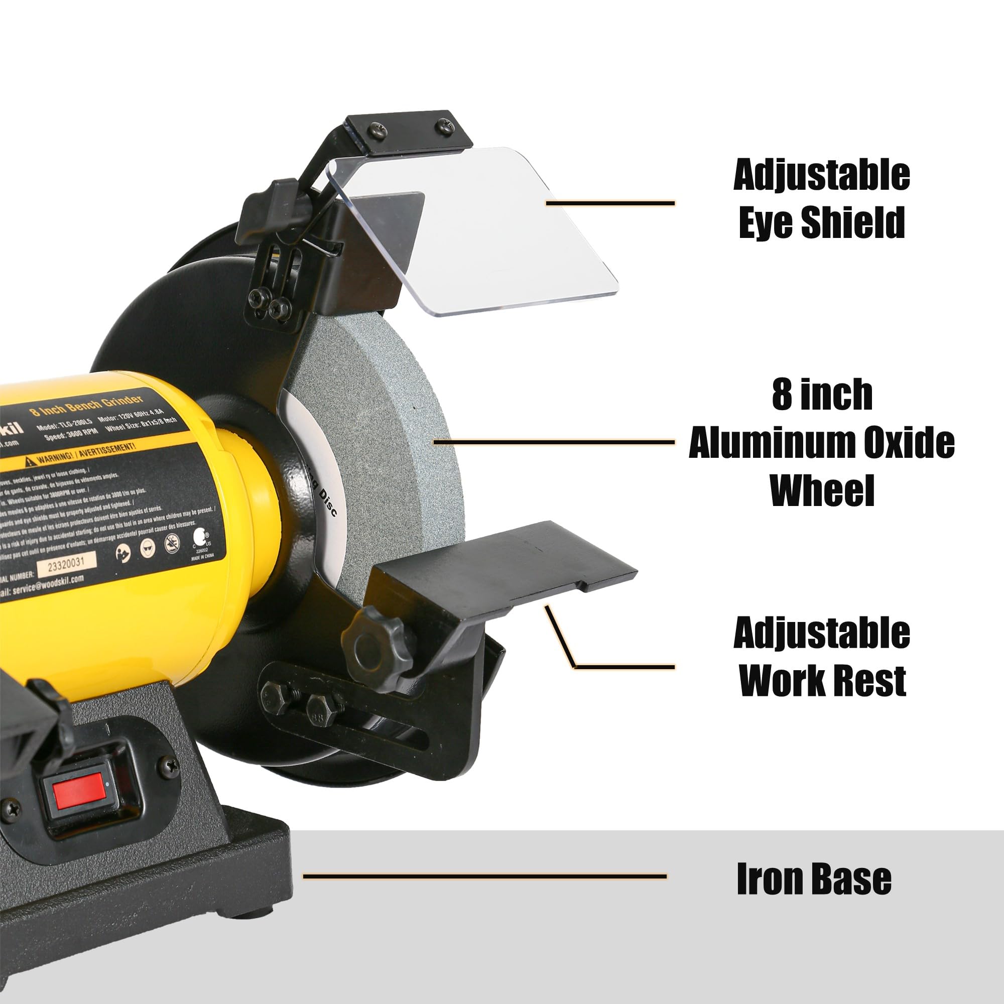 4.8A 3/4HP 8-Inch Bench Grinder - 3600 RPM Heavy Duty Table Grinder with 2 Protective Eye Shields & 2 Grinding Wheels - Multipurpose Tool for Metal, Knife, Dental, Amber, Jewelry, Jade Polishing - Perfect for Workshop, Garage & DIY Projects