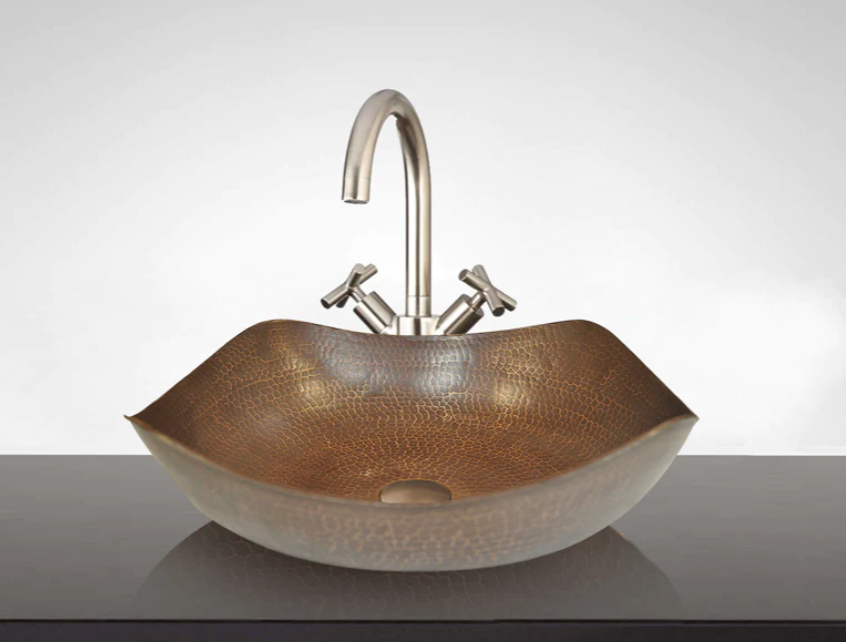 Hammered Copper Vessel Sink with Four Peaks Design - Modern Farmhouse Bathroom Vanity Sink for Rustic Home Decor