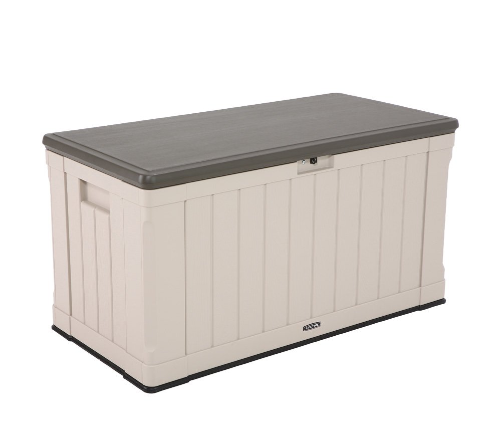 LIFETIME 60186 Heavy-Duty 116 Gallon Outdoor Storage Deck Box - Weather-Resistant Plastic Deck Box for Patio Furniture Cushions, Pool Toys & Garden Tools - Desert Sand/Brown