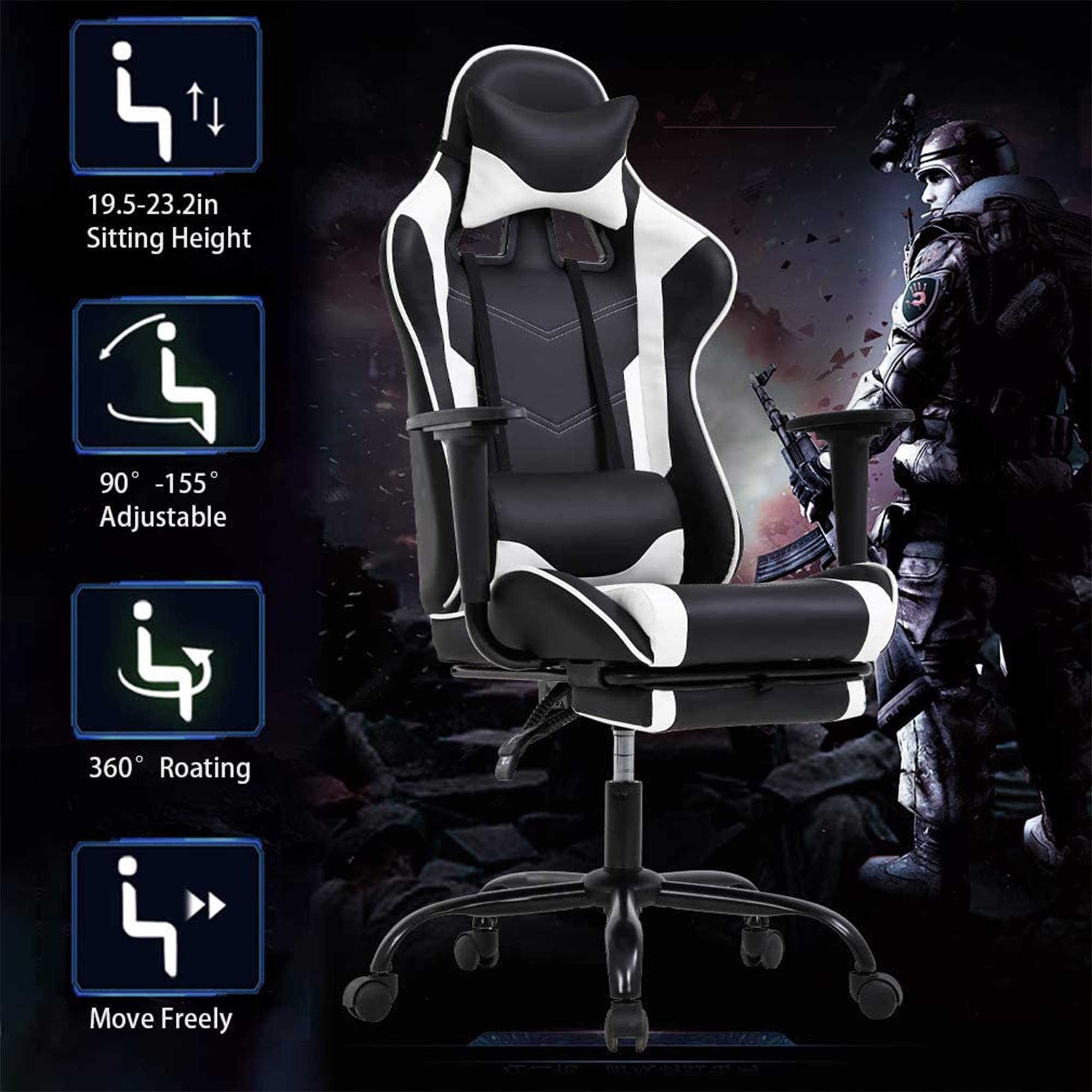 Best Ergonomic Office Chair - PU Leather Executive Computer Desk Chair with Lumbar Support & Footrest - Adjustable Swivel Rolling Task Chair for Women & Men - Perfect for Home Office, Gaming & Workspaces (White)