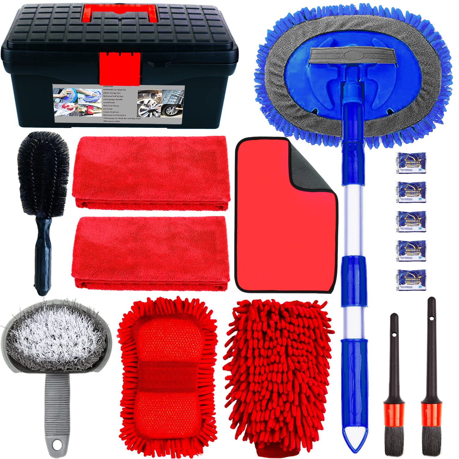 Premium Car Wash Kit with Long Handle Brush & Microfiber Towels - Complete Car Cleaning Tools Set for Exterior & Interior Detailing - Ideal for Home Car Washing, Auto Detailing & Vehicle Maintenance