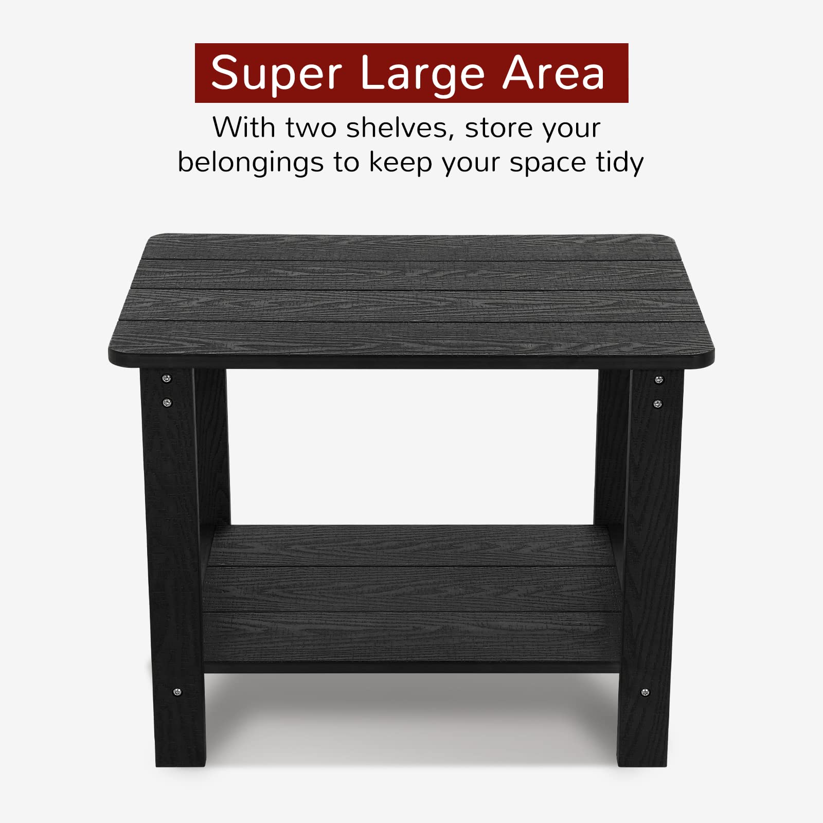 Stoog 22.8 Inch Large Outdoor Side Table with 2-Tier Storage - Weatherproof Rectangular Patio End Table (22.8