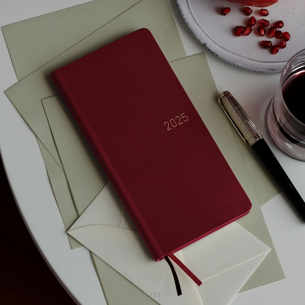 Hobonichi Techo 2025 Leather Planner - Pomegranate Weeks Hardcover, Weekly Horizontal Layout (January Start, Monday Start) | English Edition | Perfect for Journaling, Productivity & Time Management