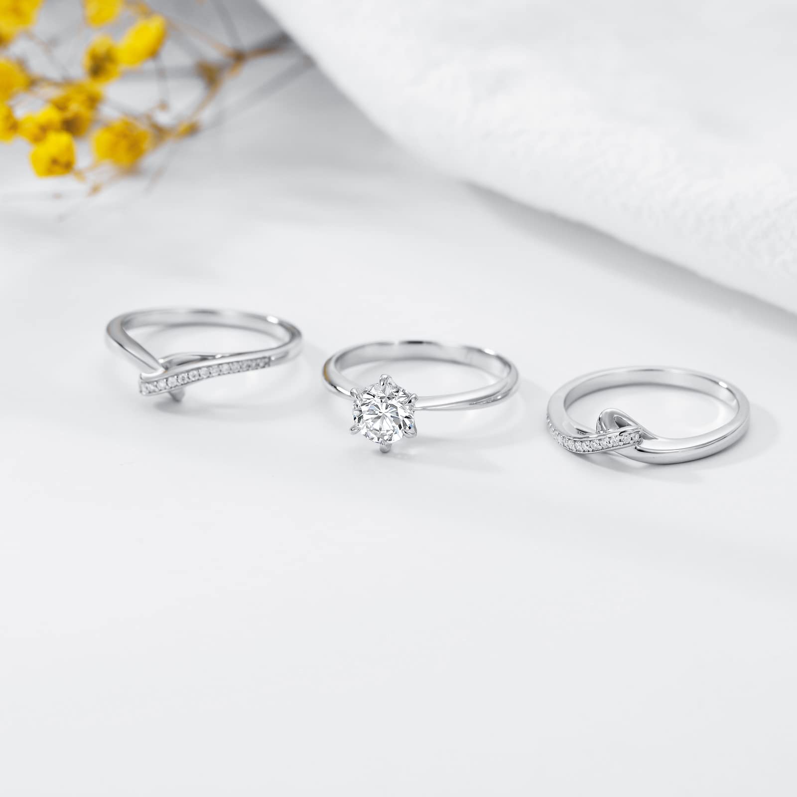 1 Carat Moissanite Engagement & Wedding Ring Set for Women - Platinum Plated Silver 3-Piece Bridal Set - Anniversary Promise Rings for Her | Perfect for Proposals, Weddings, Anniversaries & Special Occasions