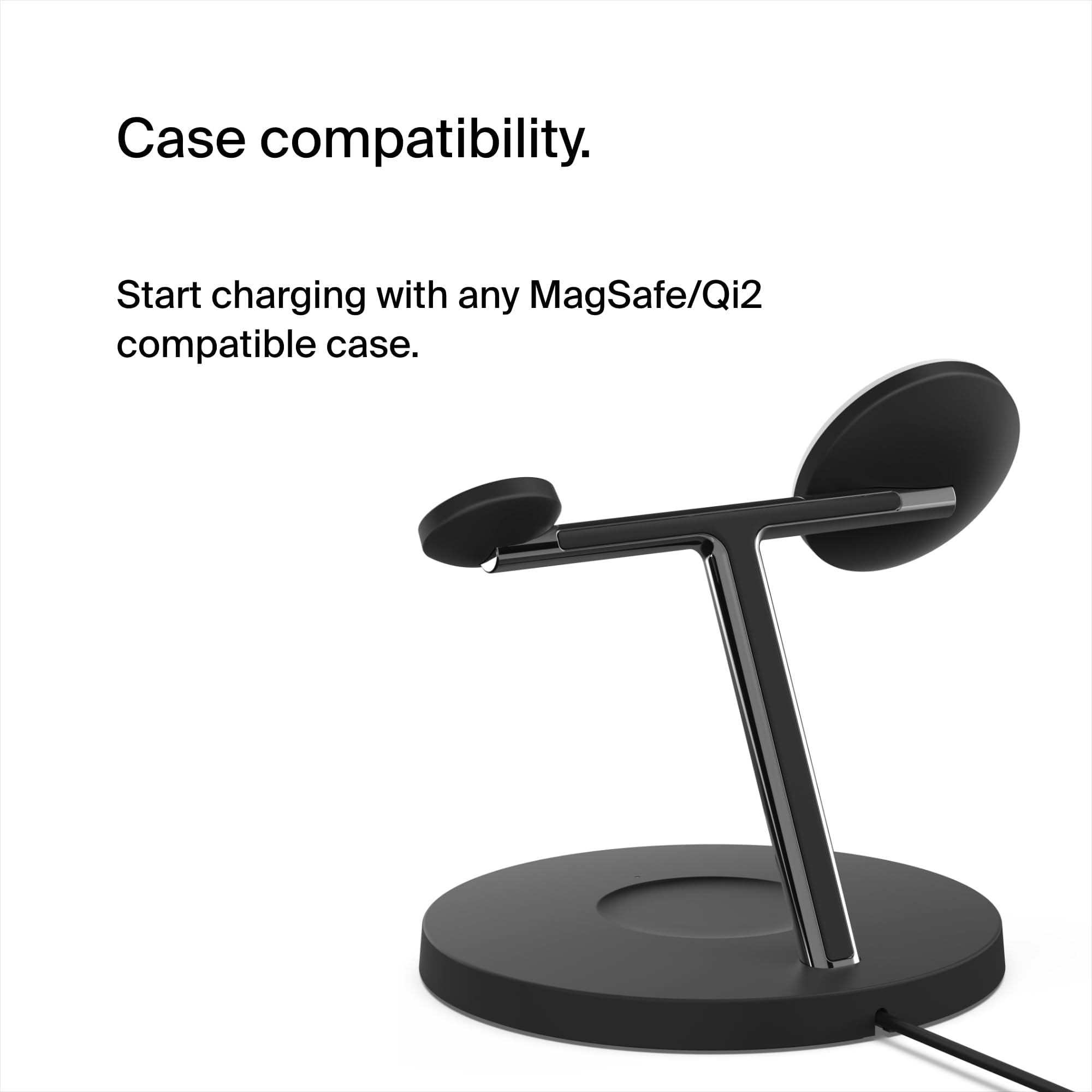 Belkin BoostCharge Pro 3-in-1 Wireless Charger Stand with Qi2 Technology - Fast 15W Charging for iPhone 16/15/14/13/12, Apple Watch & AirPods - Magnetic Charging Pad (Black) | Perfect for Bedside, Office Desk & Travel