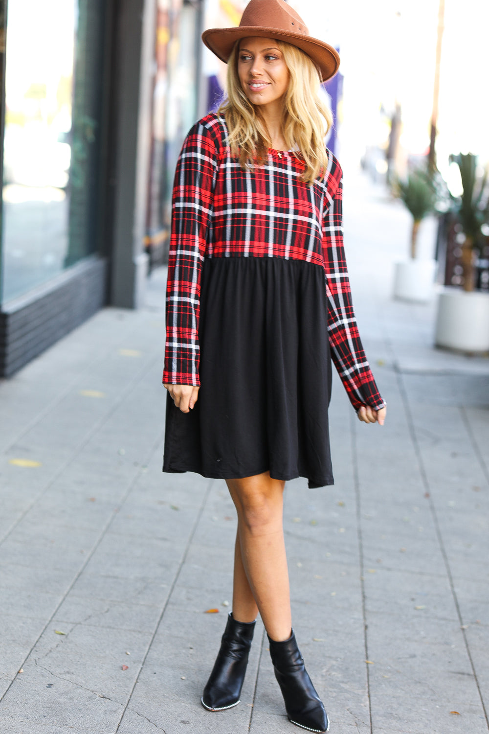 Festive Plaid Babydoll Dress for Women - Holiday Party Outfit & Christmas Photo Shoot