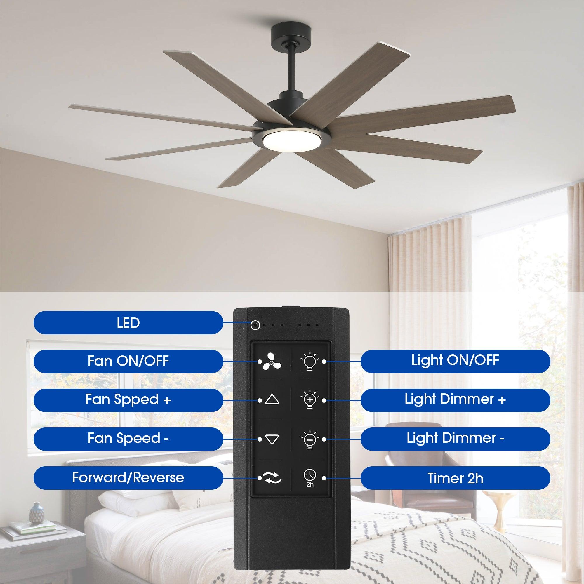 60 DC Motor 8-Blade Modern Ceiling Fan with LED Light & Remote Control - Energy Efficient Quiet Operation for Living Room, Bedroom, and Office