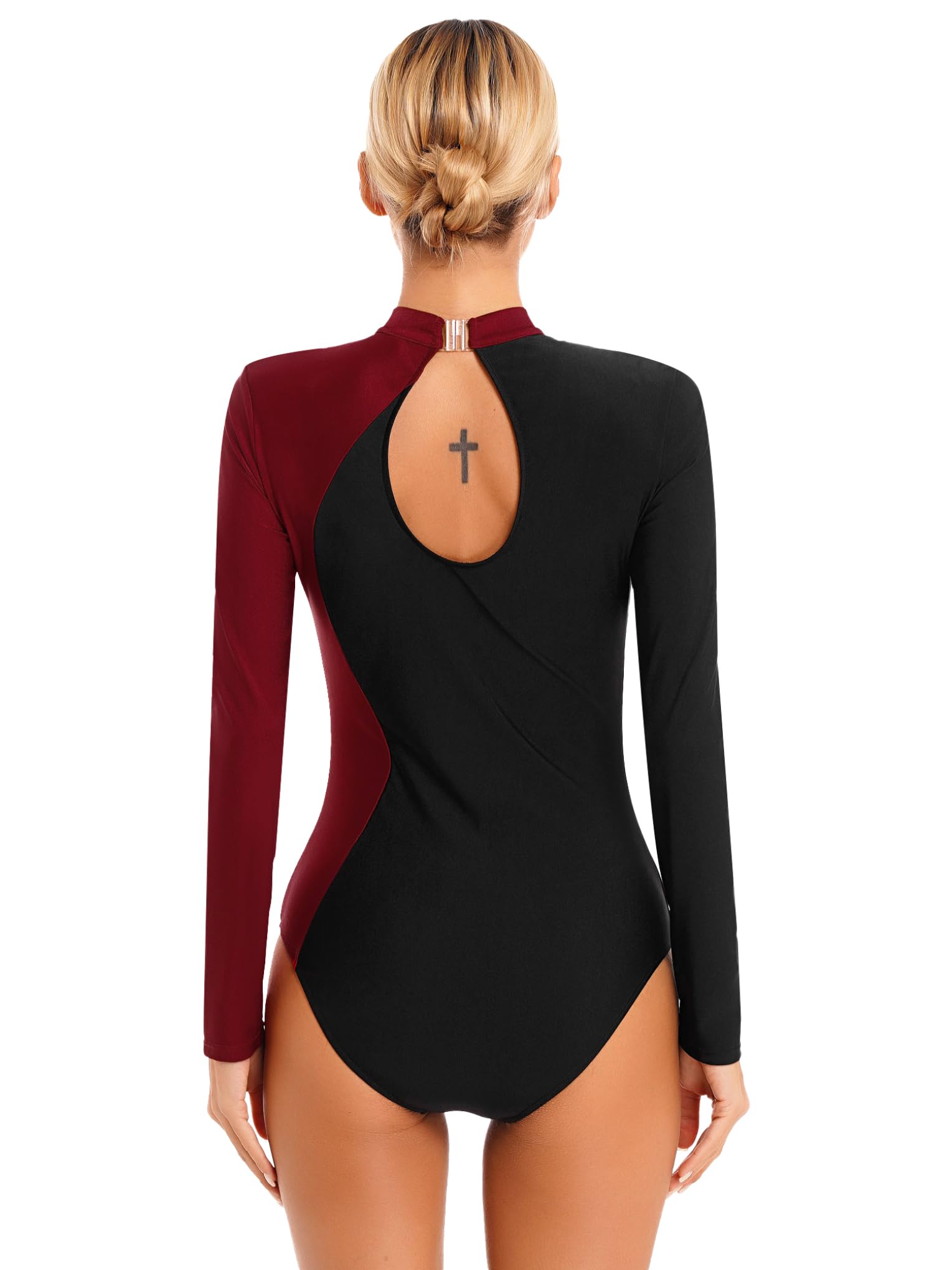 Hansber Women's Rhinestone Ballet Leotard - Long Sleeve Gymnastics Bodysuit for Dance Performances, Recitals, and Practice
