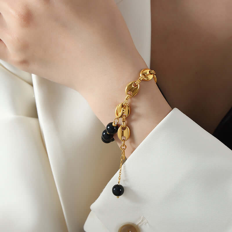 Freshwater Pearl & Agate Pig Nose Bracelet for Women - Elegant Adjustable Beaded Jewelry Gift for Birthday, Anniversary | Perfect for Daily Wear, Office & Special Occasions | E379