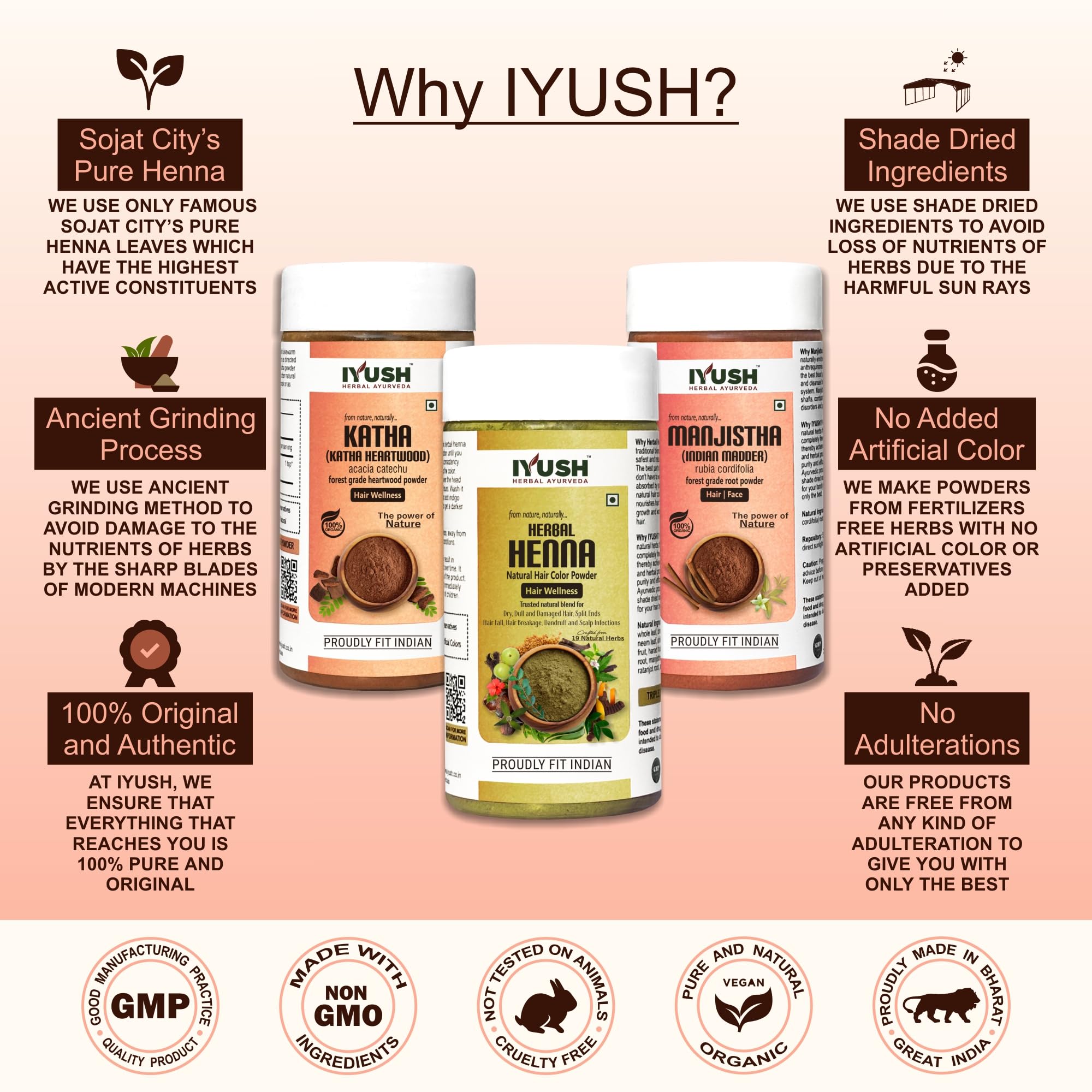 IYUSH Ayurvedic Manjistha Powder with Katha Powder & Herbal Henna Powder for Natural Hair Color & Growth – 300g | Organic Hair Volume Booster | Deep Conditioning Hair Mask | Perfect for DIY Hair Treatments & Ayurvedic Hair Care Routines