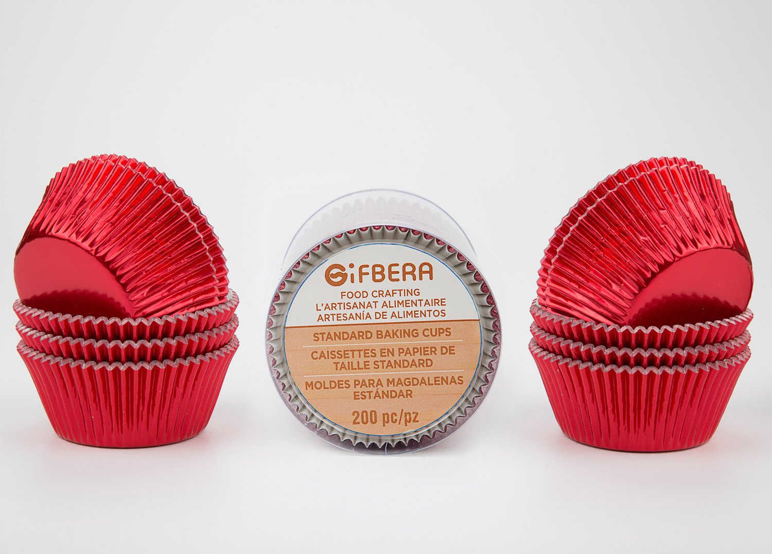 Gifbera Standard Red Foil Cupcake Liners - 200 Count Baking Cups for Birthday, Wedding & Holiday Parties - Premium Cupcake Wrappers for Baking, Desserts & Party Decorations