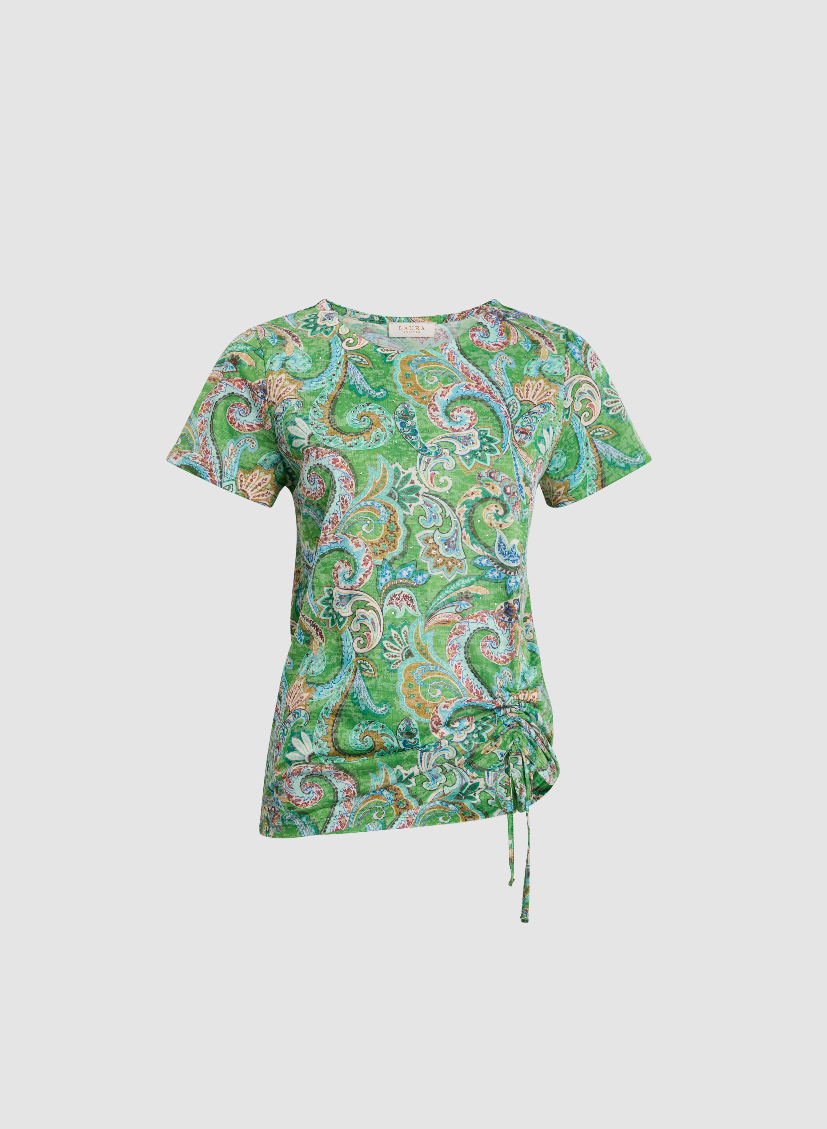 Stylish Paisley Print Drawstring Detail T-Shirt for Men & Women - Perfect for Casual Outings, Streetwear Fashion, and Everyday Comfort