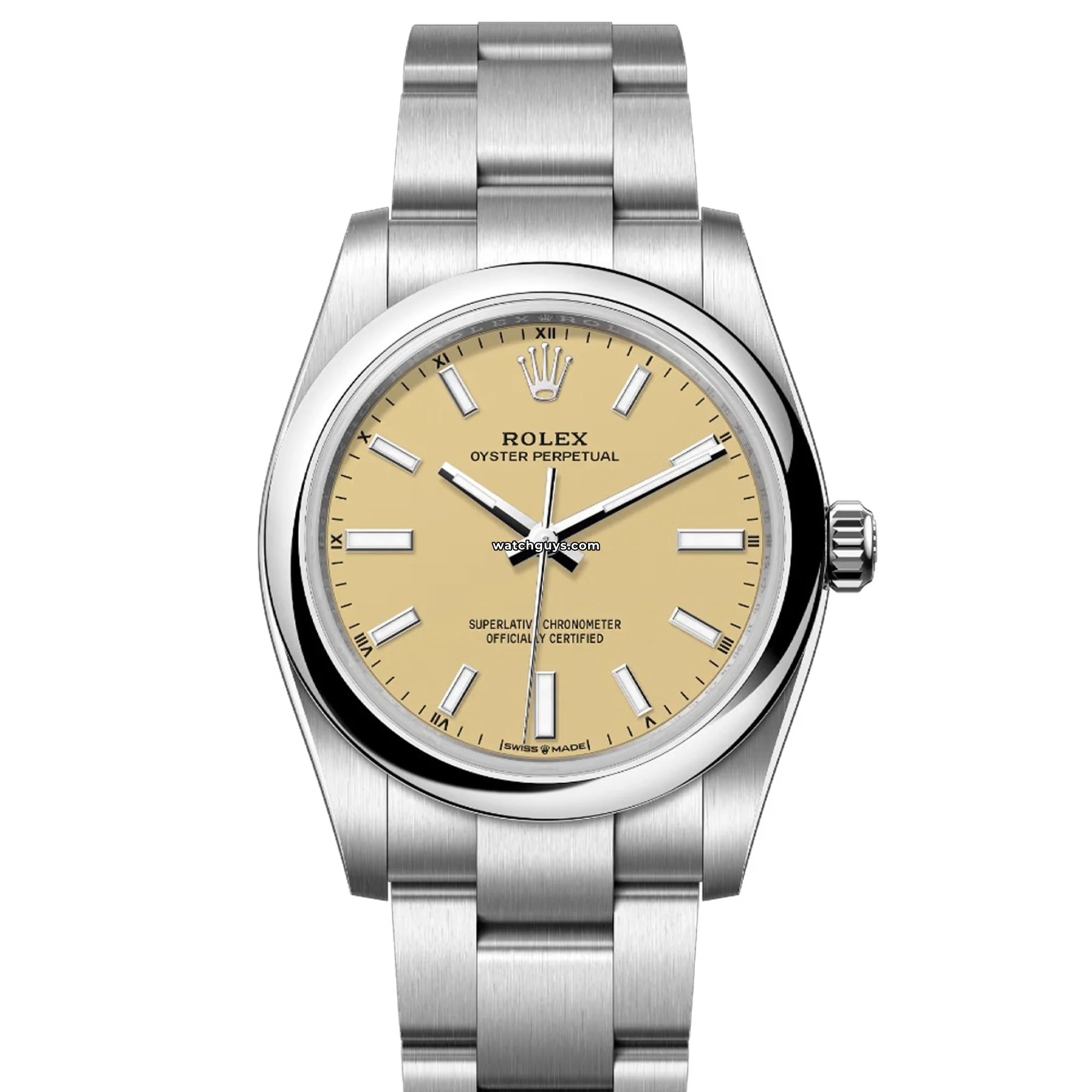 Rolex Oyster Perpetual 124200 34mm Automatic Watch - Beige Dial, Stainless Steel for Men | Luxury Dress Watch for Business & Formal Occasions