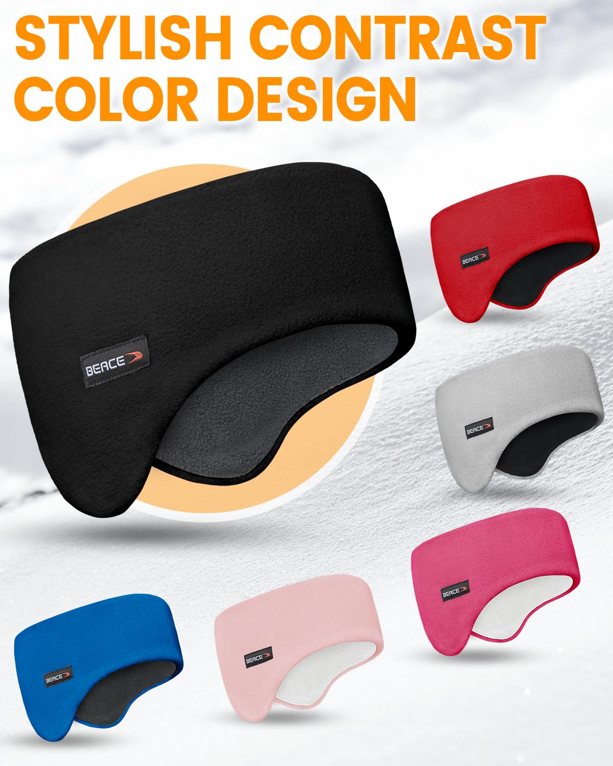 BEACE Double-Layer Fleece Ear Warmers for Men & Women - Winter Headband, Ear Muffs & Covers for Running, Cycling, Skiing - Cold Weather Outdoor Sports Accessories