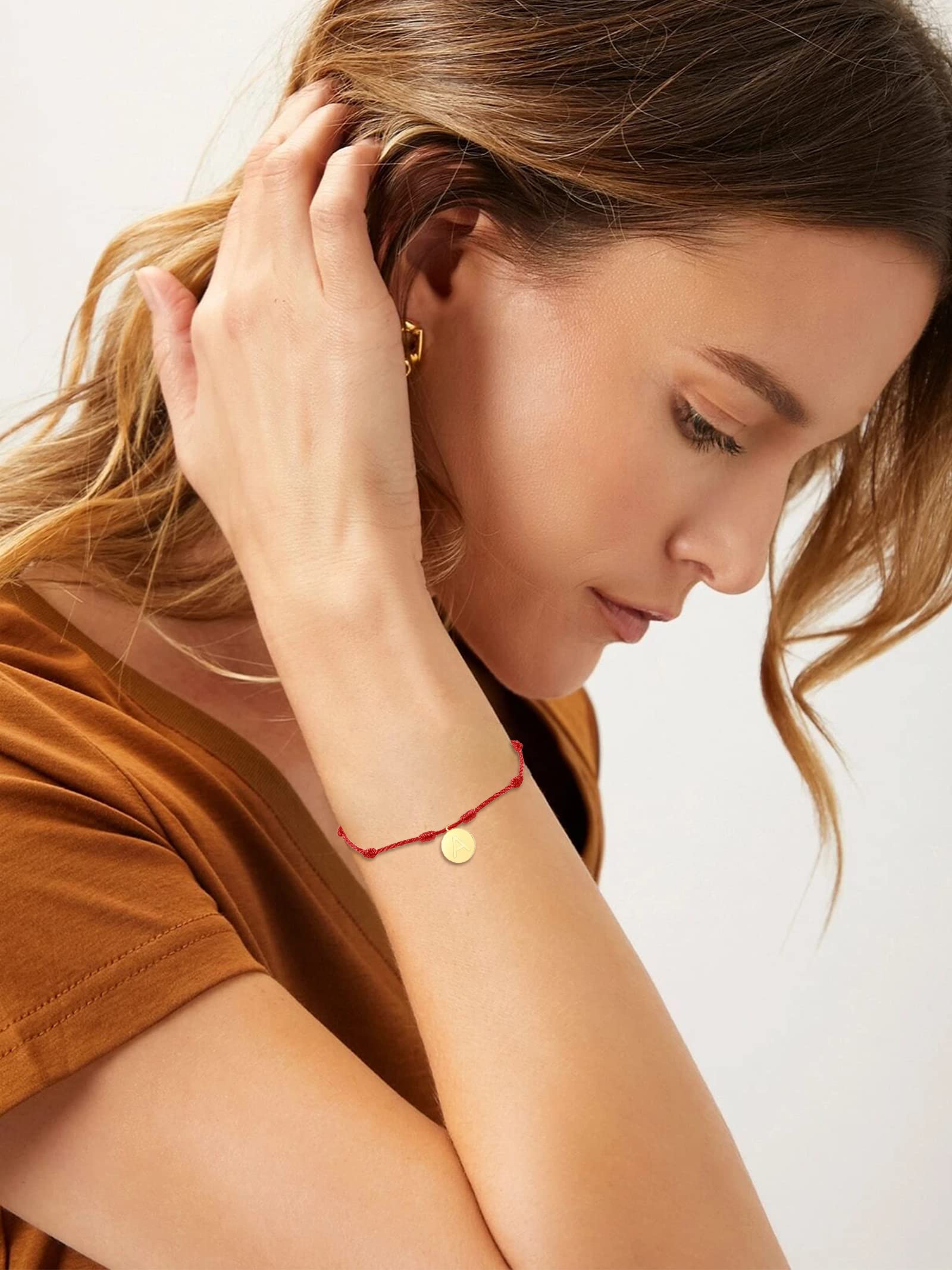 Red Initial Bracelet for Women - 7 Knot Protection String Bracelet with A-Z Letter Charms | Birthday Jewelry Gift for Her | Perfect for Daily Wear, Spiritual Protection & Thoughtful Gifting
