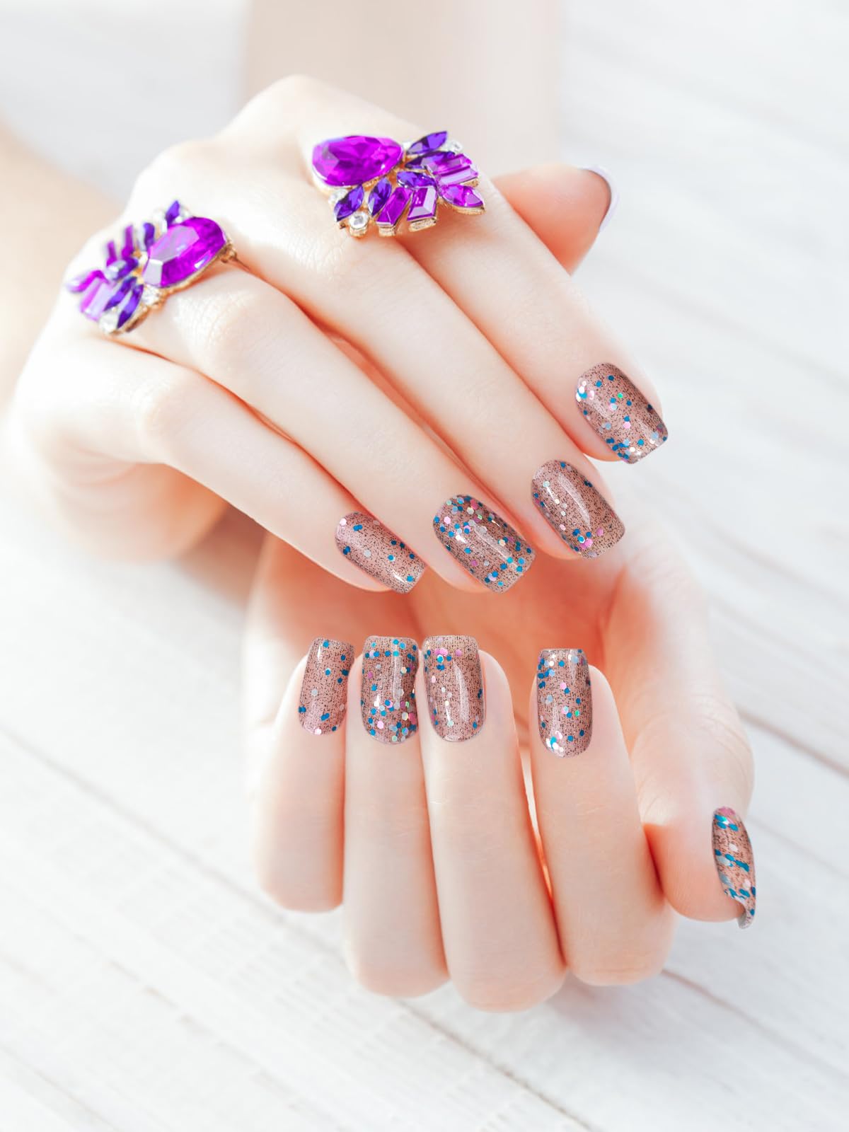 TOROKOM 20-Piece Blue Sequins Cured Gel Nail Strips Kit with Adhesive Wraps, Nail File & Sealing Strip | DIY Salon-Quality Manicure at Home | Requires UV/LED Lamp for Long-Lasting Wear (Perfect for Parties, Weddings & Special Occasions)