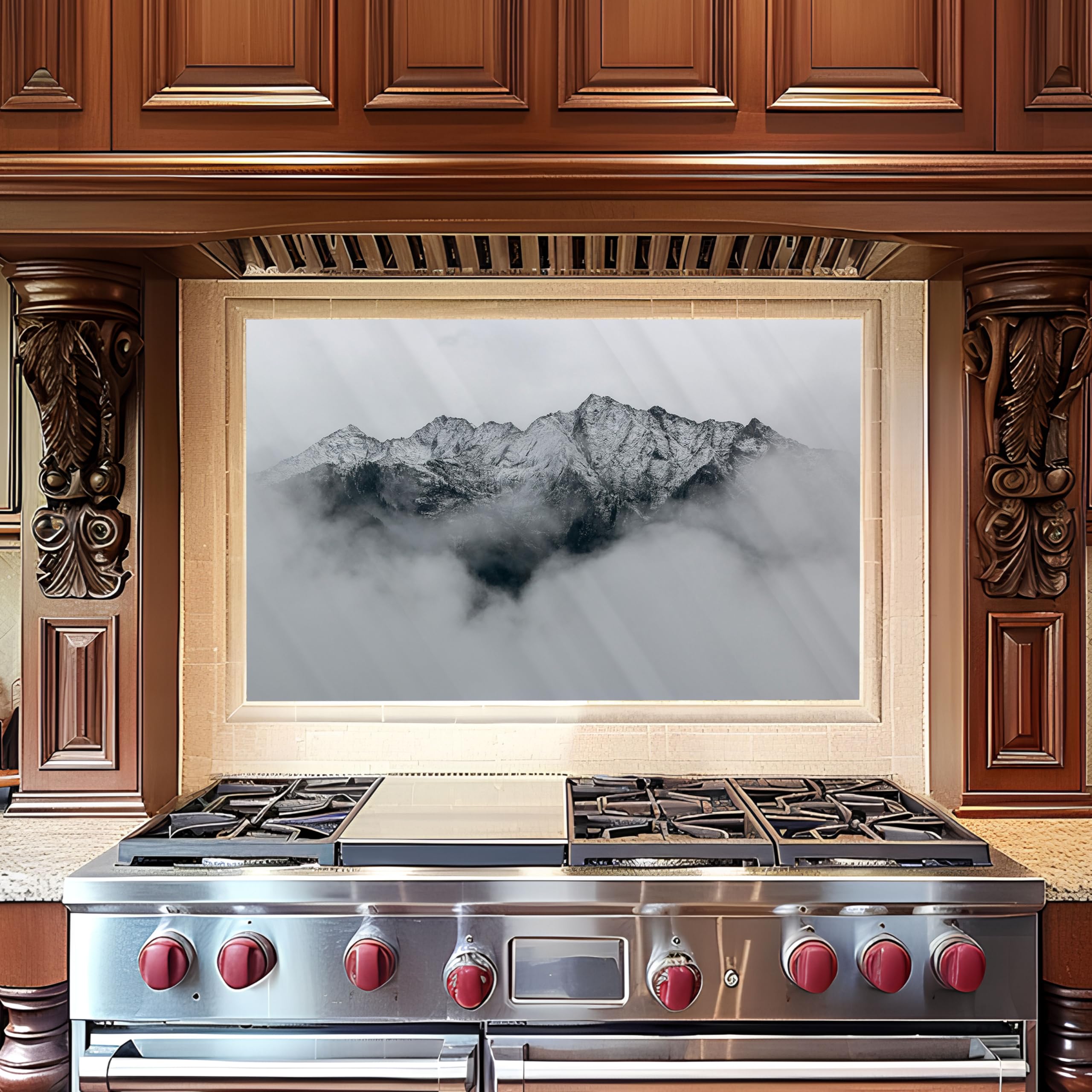 Premium Tempered Glass Kitchen Backsplash - Heat Resistant Stove Backsplash with Peel & Stick Installation | Easy to Clean Splash Guard for Cooking, Baking & Food Prep Areas