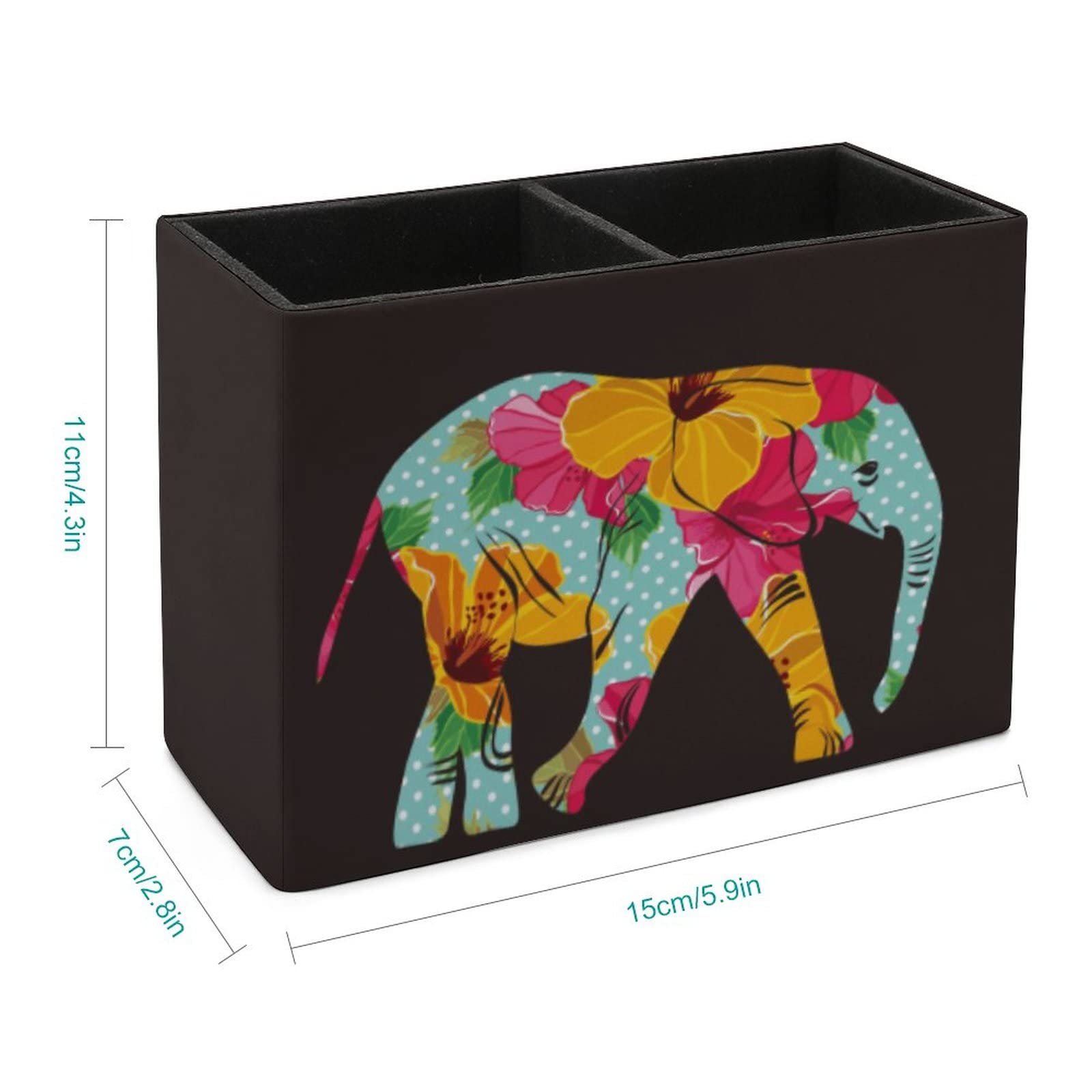 Cartoon Elephant Floral Pen Holder - Leather Desk Pencil Organizer for Office, School & College | Perfect for Storing Pens, Pencils & Makeup Brushes | Stylish Desktop Storage Solution for Students & Professionals