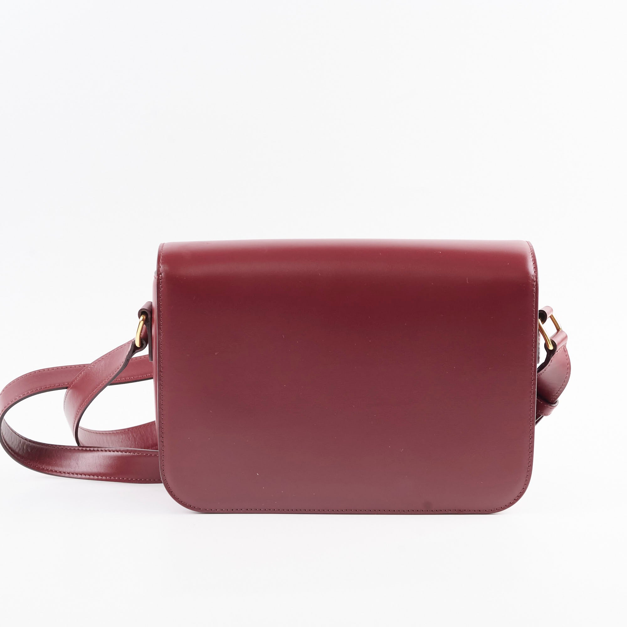 Celine Medium Triomphe Bag in Shiny Burgundy Calfskin Leather - Luxury Crossbody Purse for Women, Perfect for Date Night & Evening Events